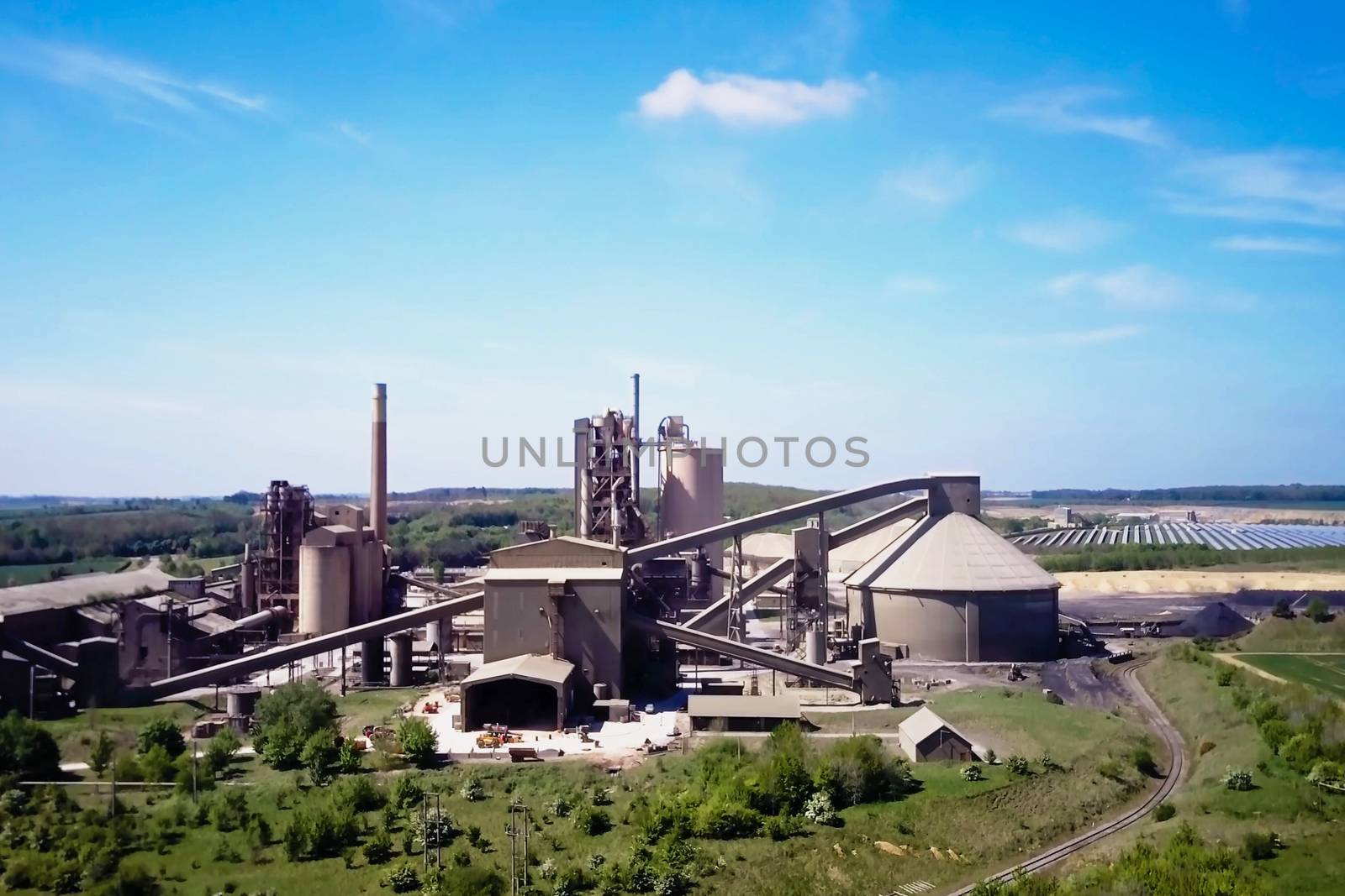 Large cement plant. The production of cement on an industrial scale in the factory.