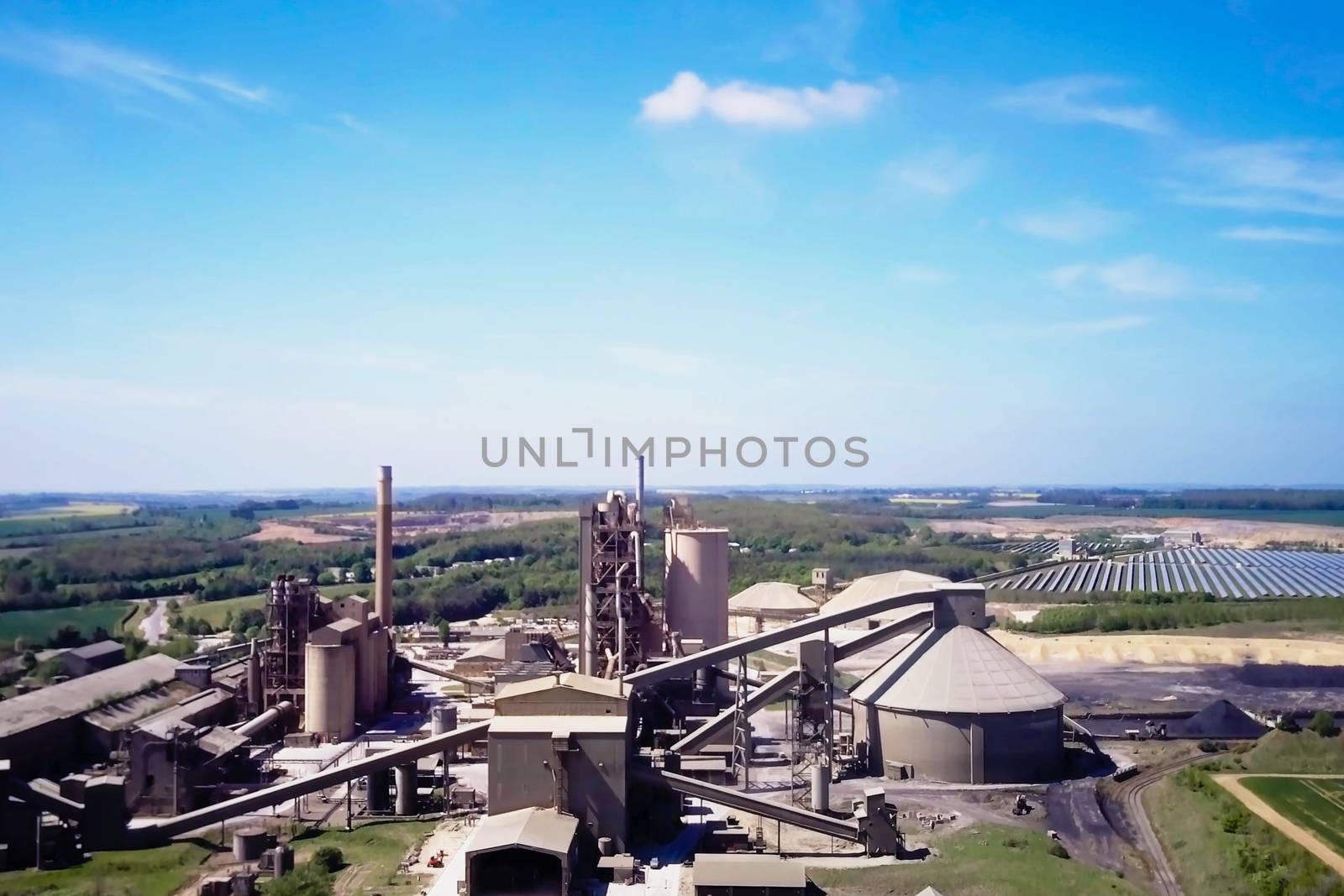 Large cement plant. The production of cement on an industrial scale in the factory.