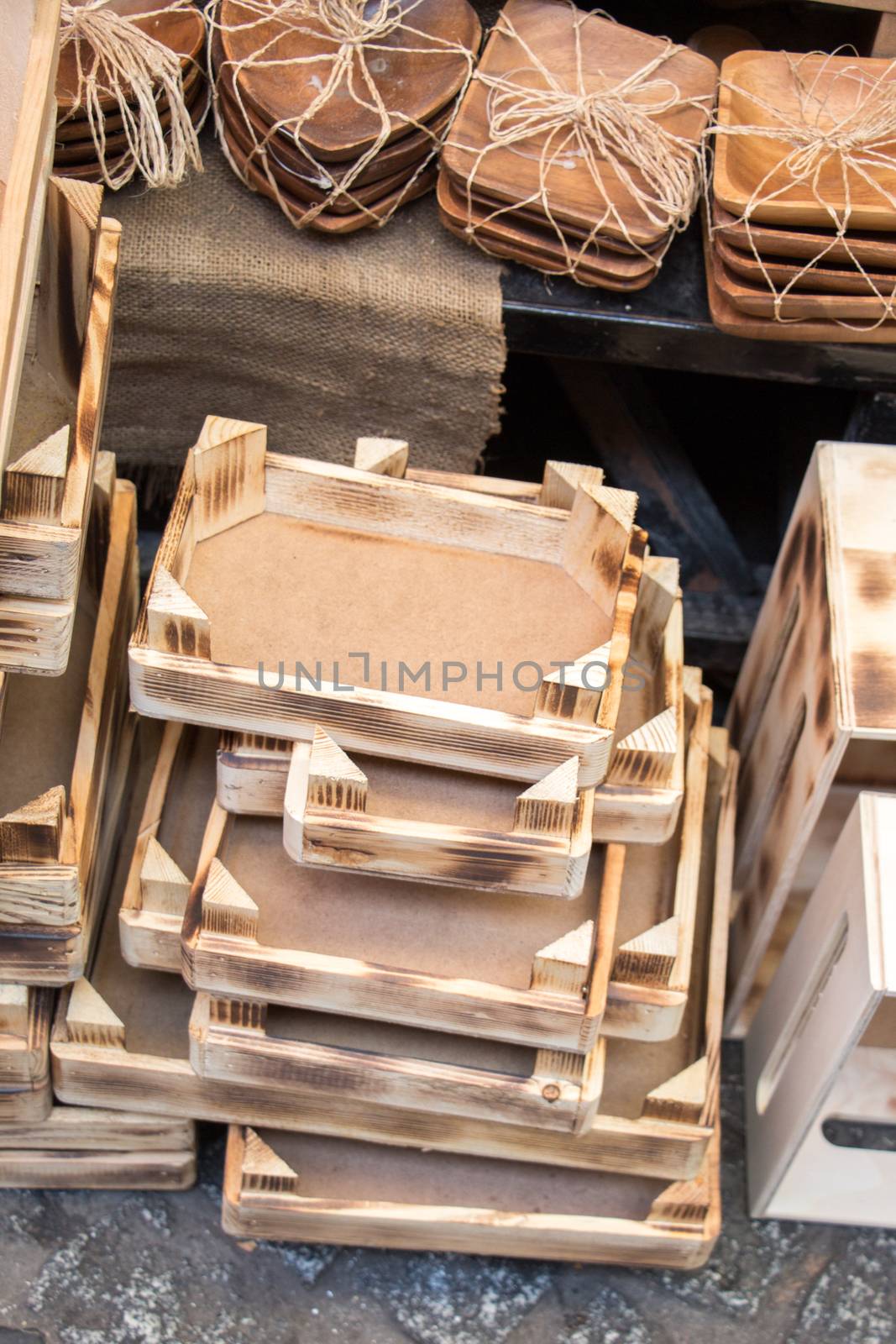 Wooden empty crate box for sale in a market