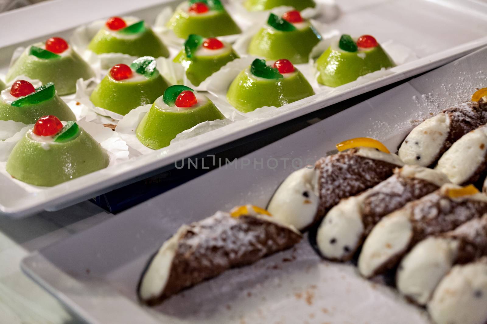 Sicilian cassata and cannoli, a traditional sweet from Sicily, Italy