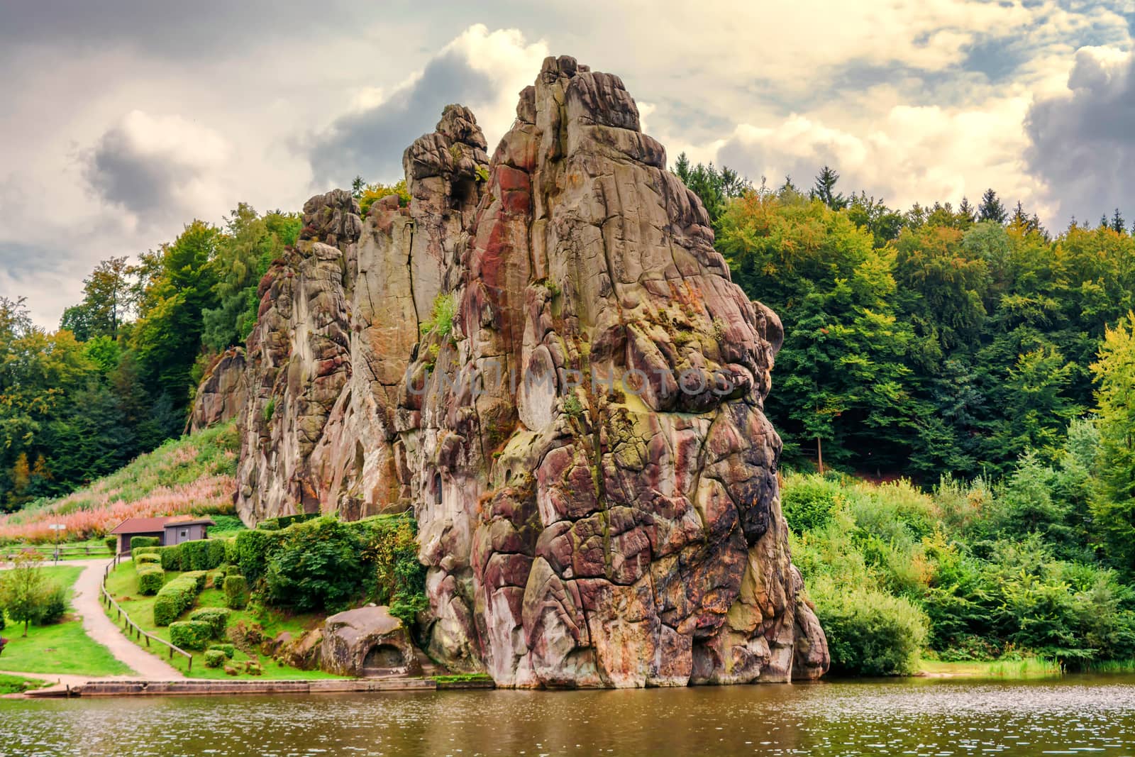 The Externsteine, striking sandstone rock formation in the Teutoburg Forest, Germany, North Rhine Westphalia