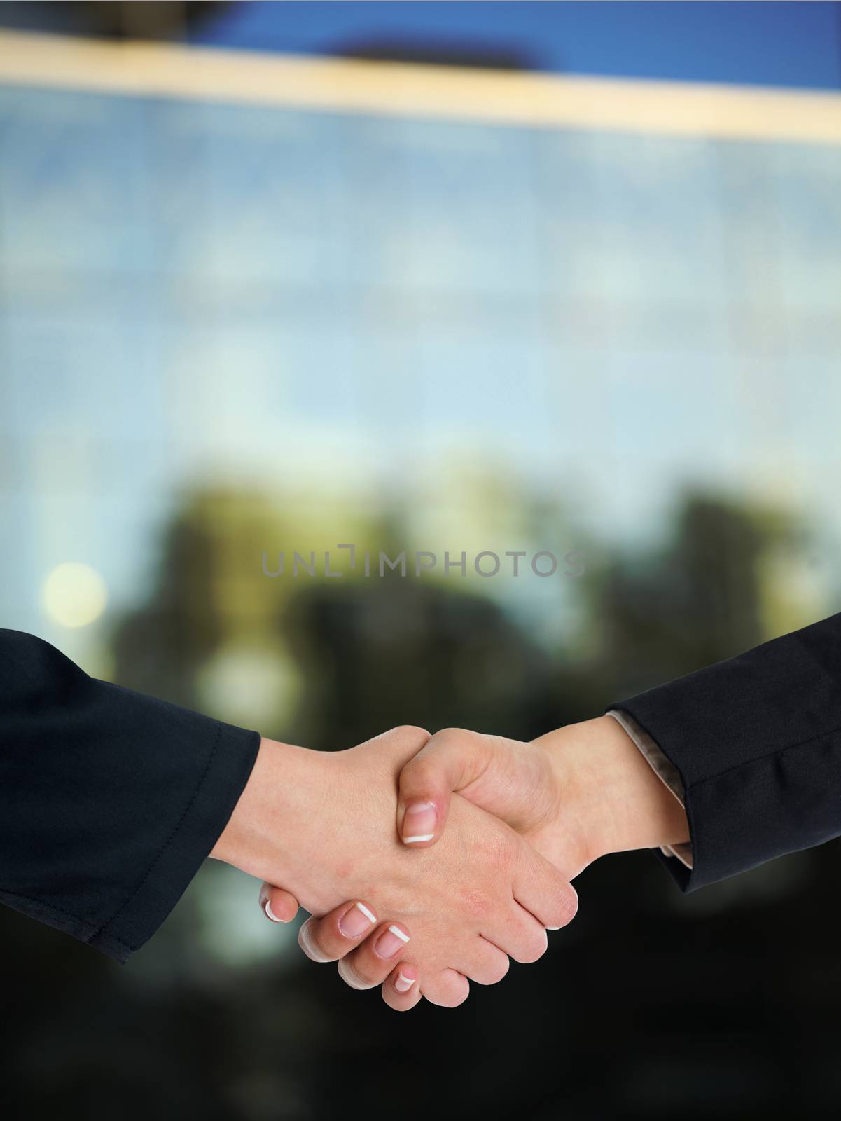 Architectural Handshaking in front of building by adamr