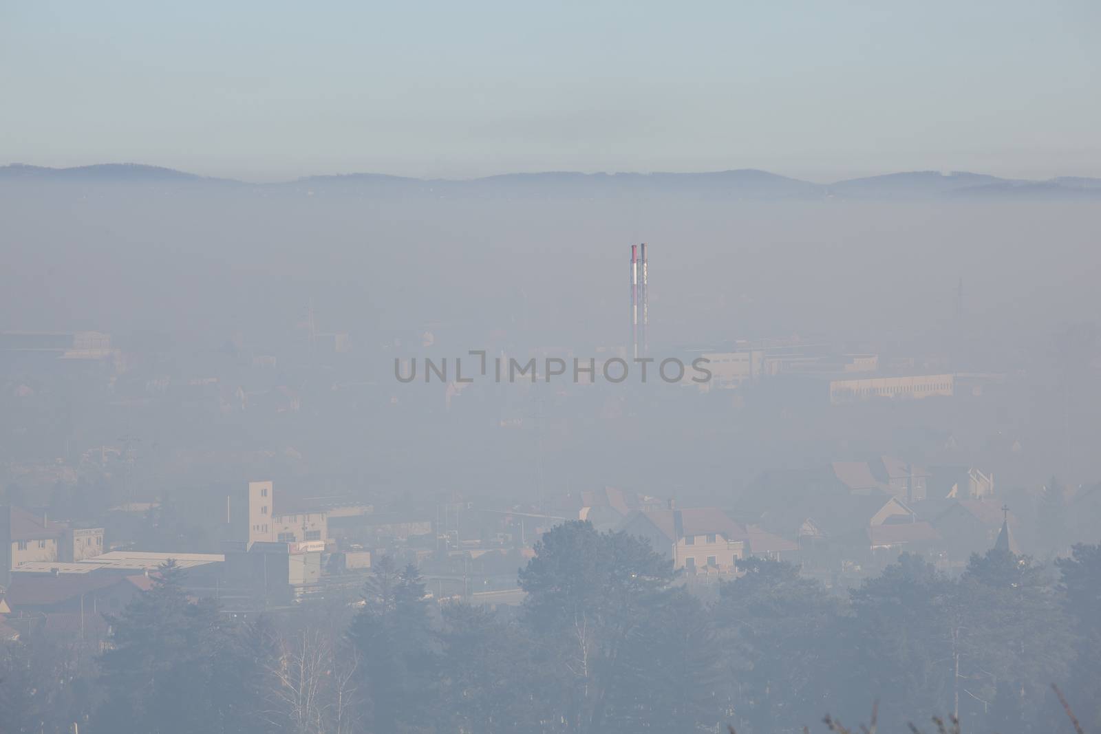 Smog and airpoluton air polution, Europe, Serbia, Valjevo city