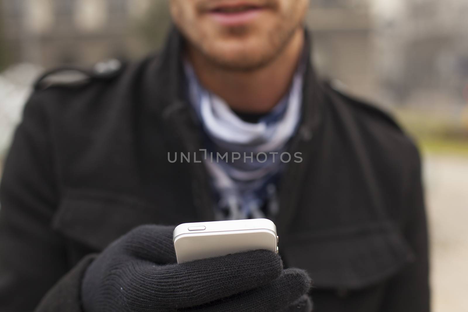 Traveling Man With Mobile Phone And Hat In City, Urban Space