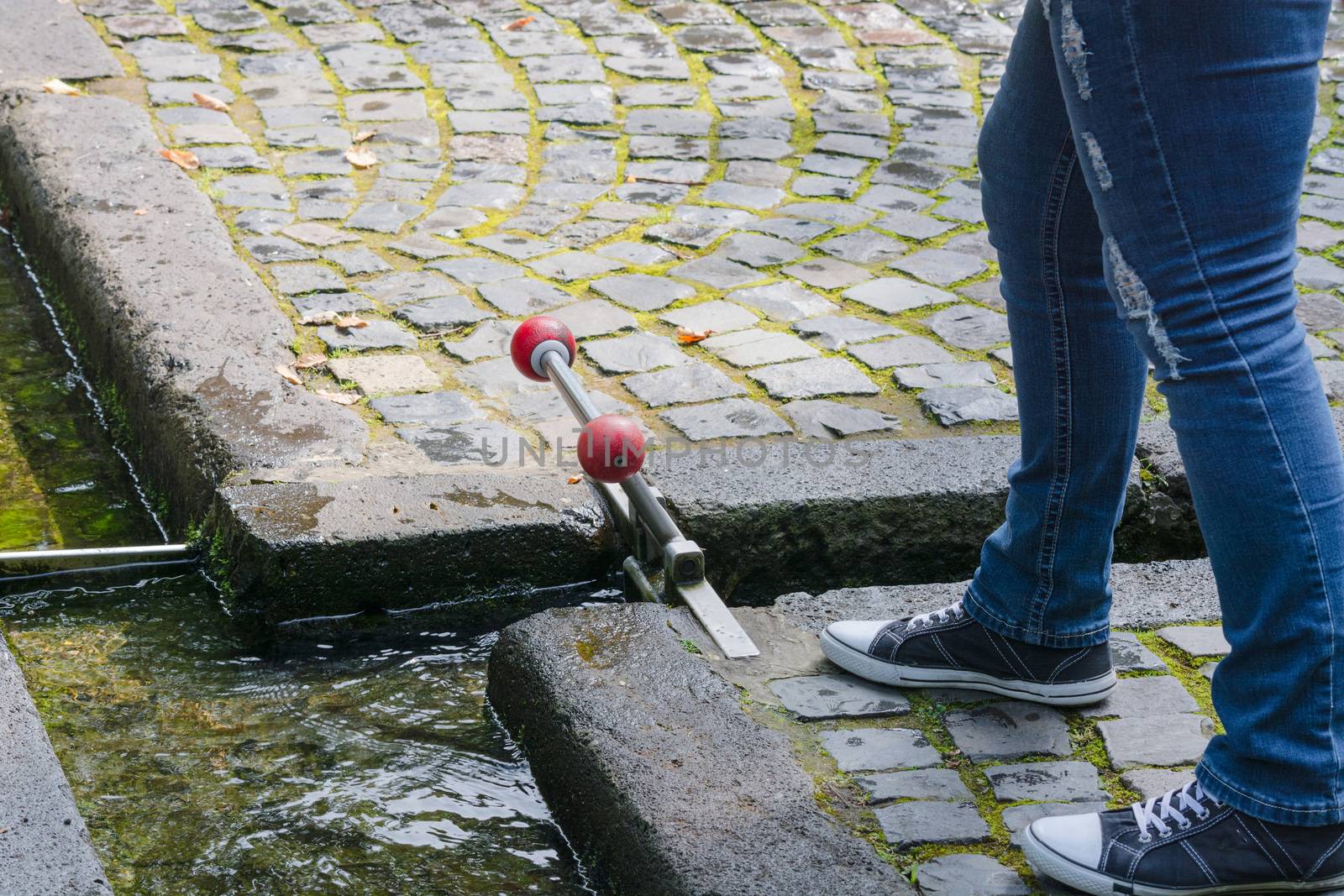 Small water lock Hand operated on a children's playground