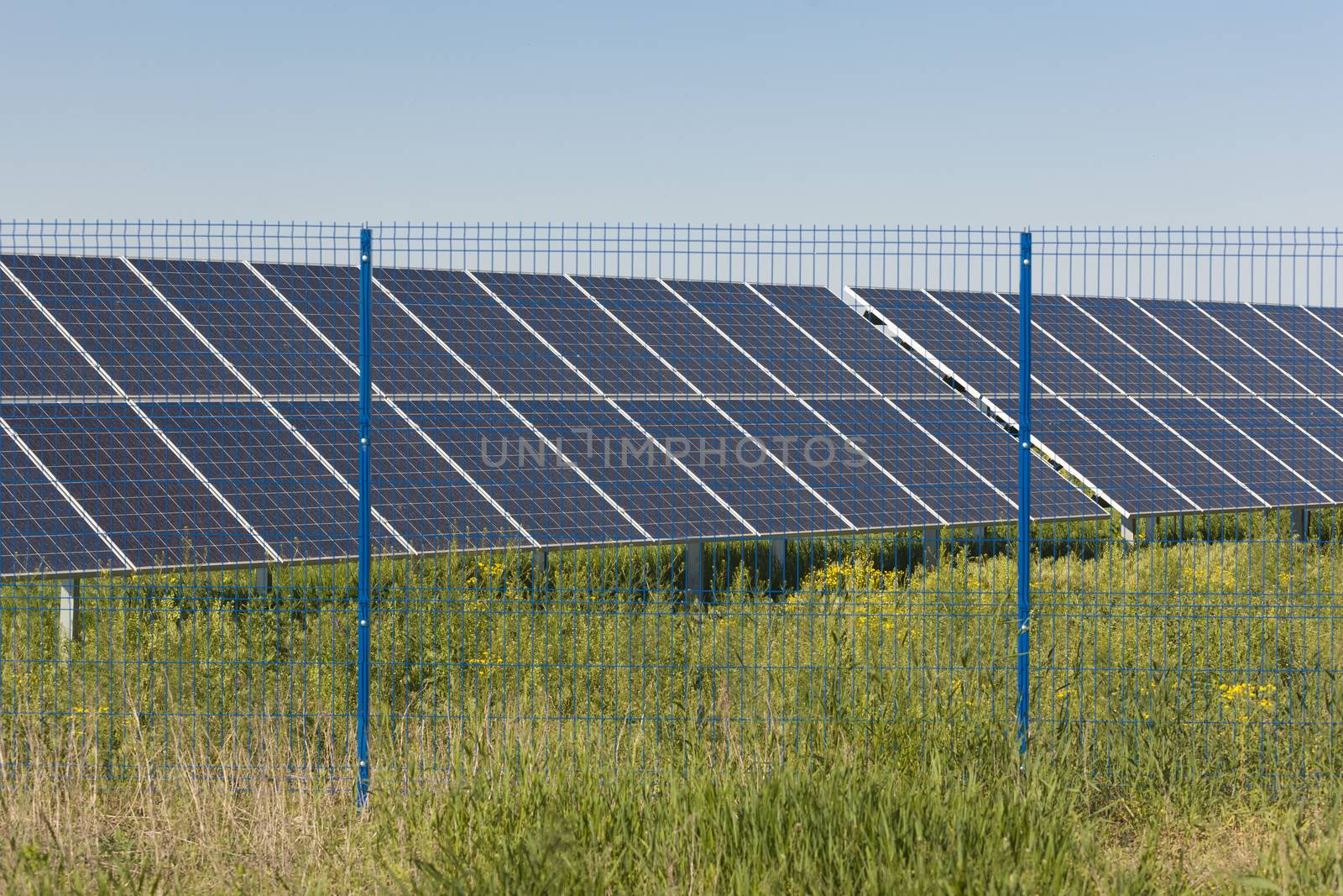 Grin clean electric power - Solar panel outside on grass photovoltaic