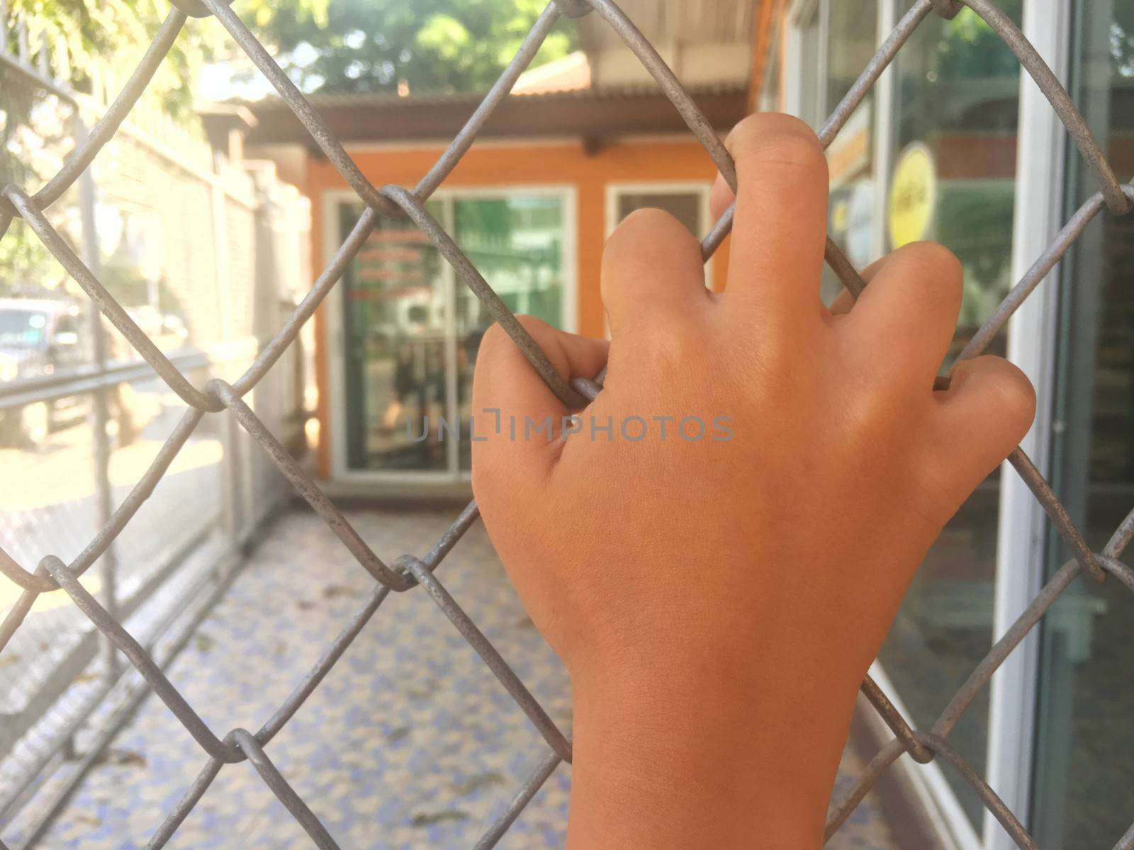 Children's hand with grille. by e22xua