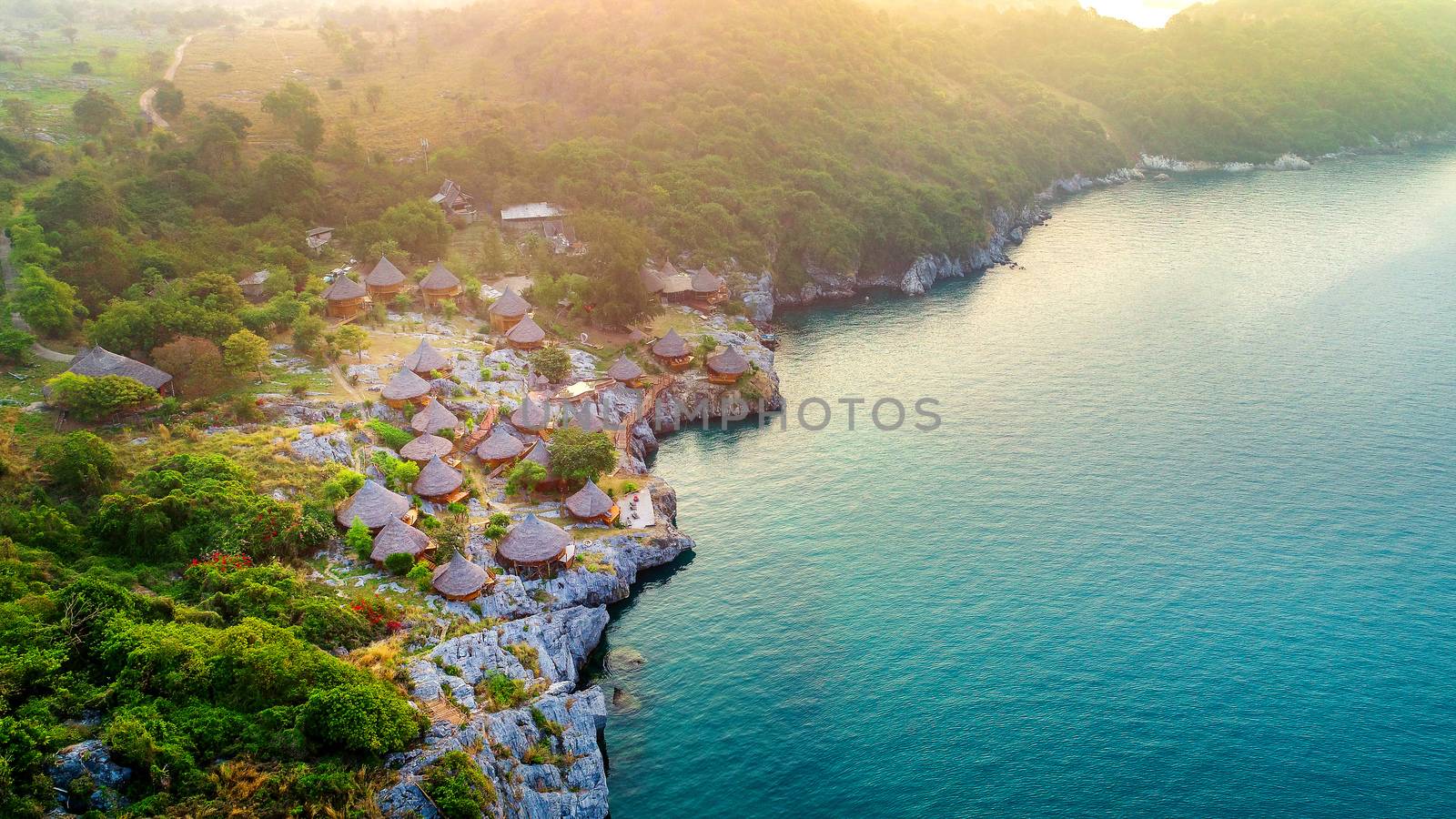 Aerial view of Cottage on the Si chang island, Thailand.