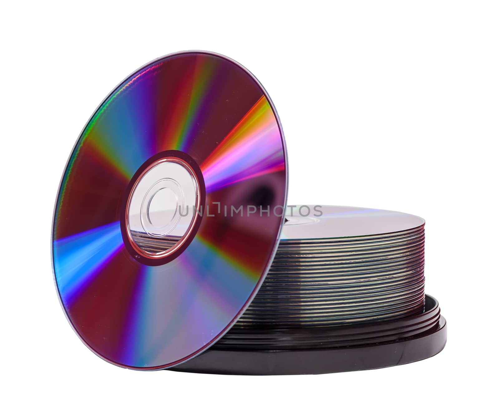 Two Stacks of empty dvd-r disks isolated on white background