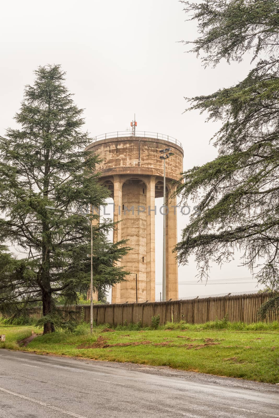 A concrete water reservoir tower in Howick in the Kwazulu-Natal Midlands Meander of South Africa