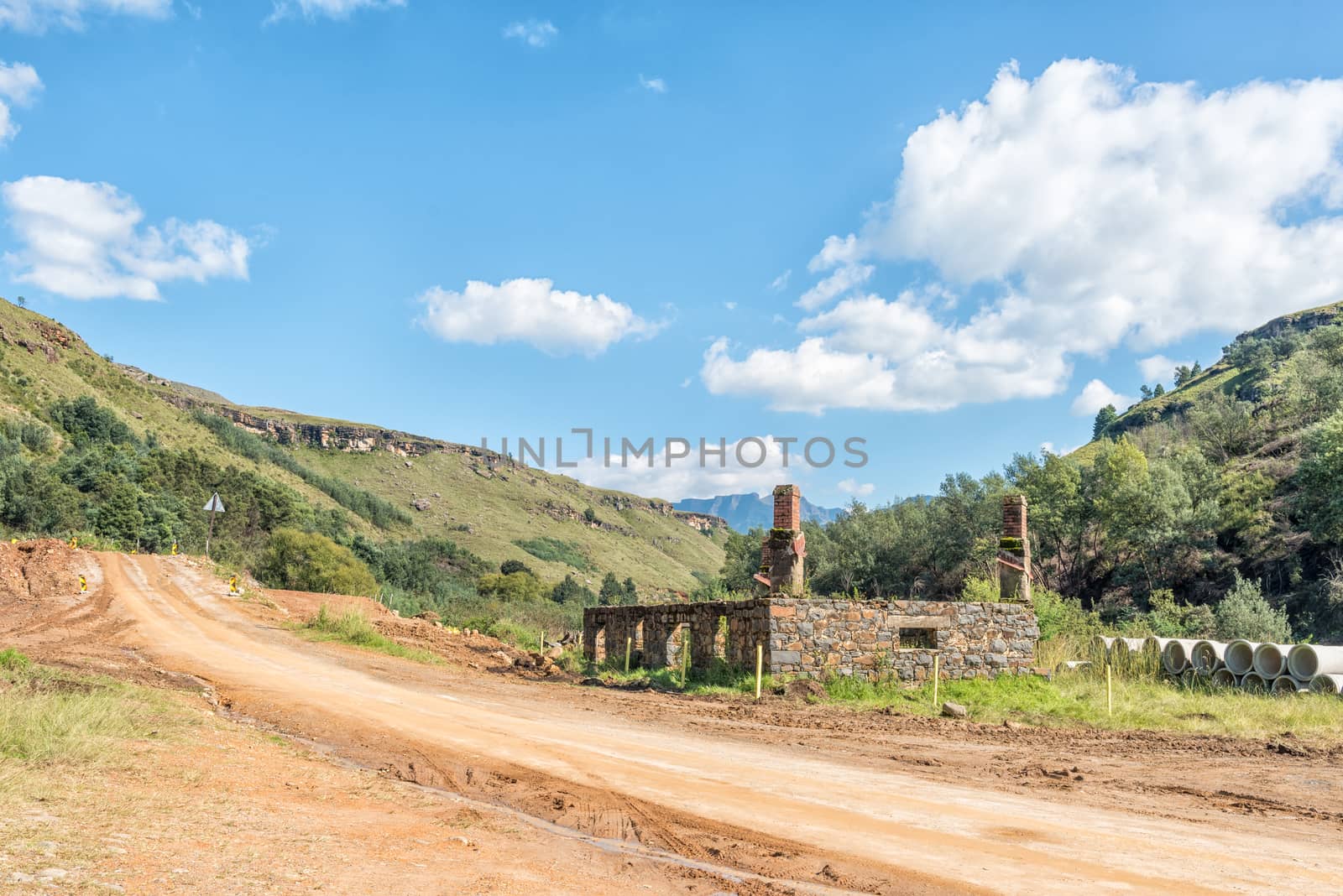 Ruin from the historic trading post on the road to the Sani Pass border post near Himeville, in the Kwazulu-Natal Province