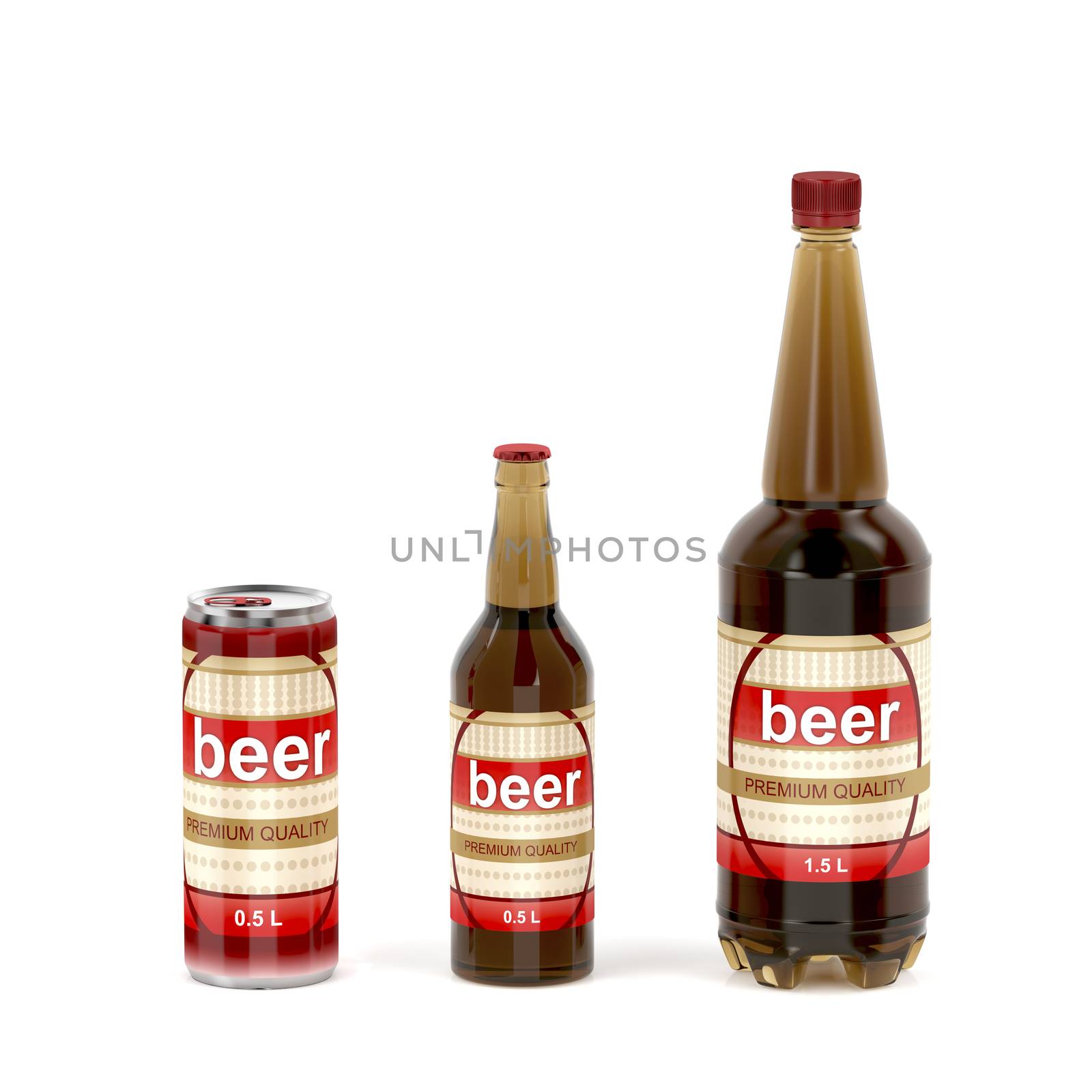Beer containers on white background by magraphics