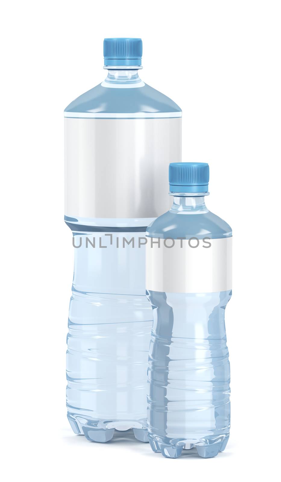 Small and big water bottles on white by magraphics