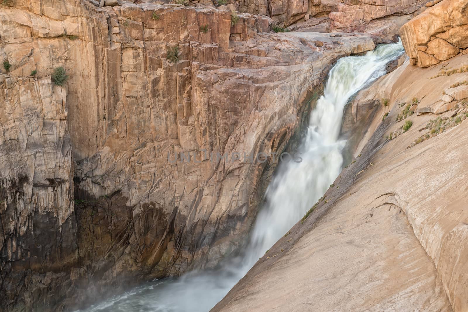 The main Augrabies waterfall at sunset, Northern Cape Province of South Africa