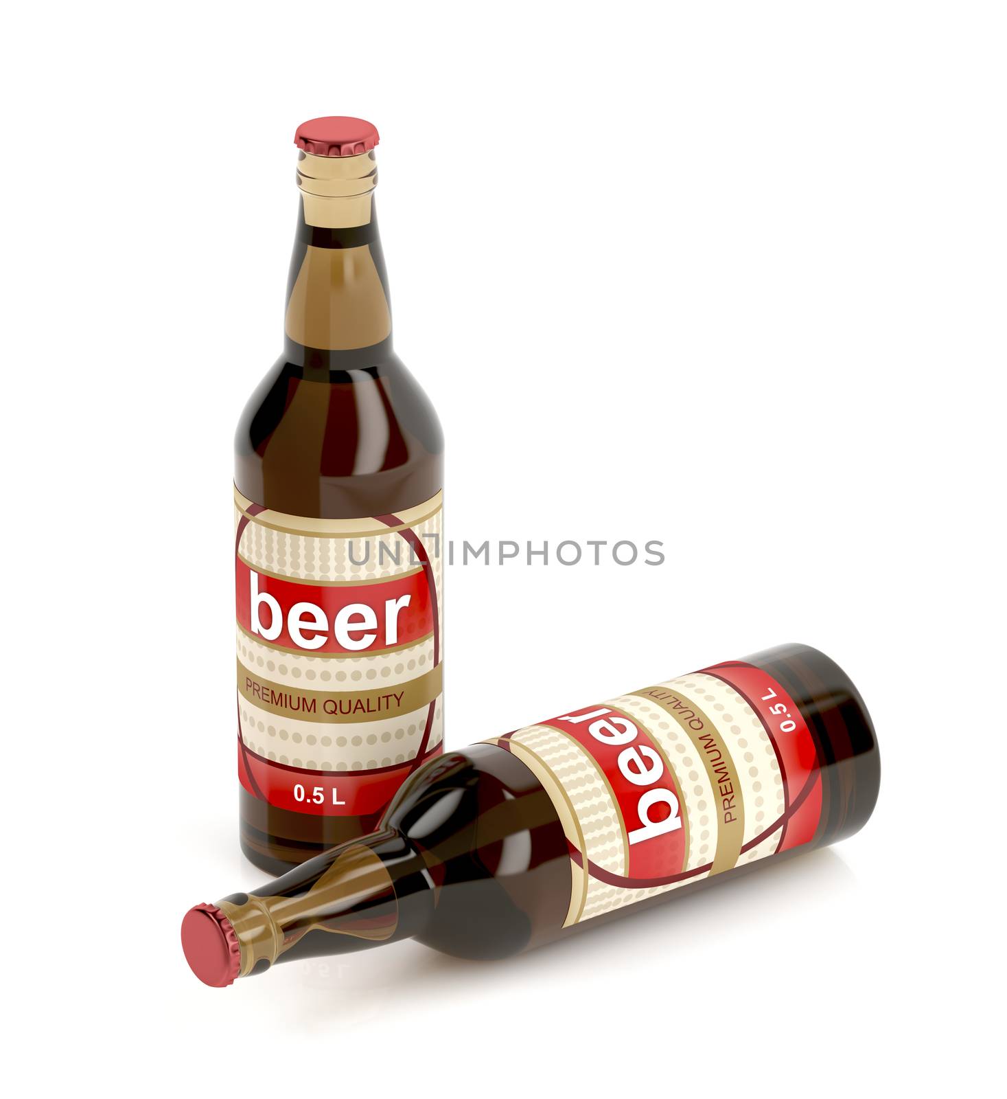 Beer bottles on white background