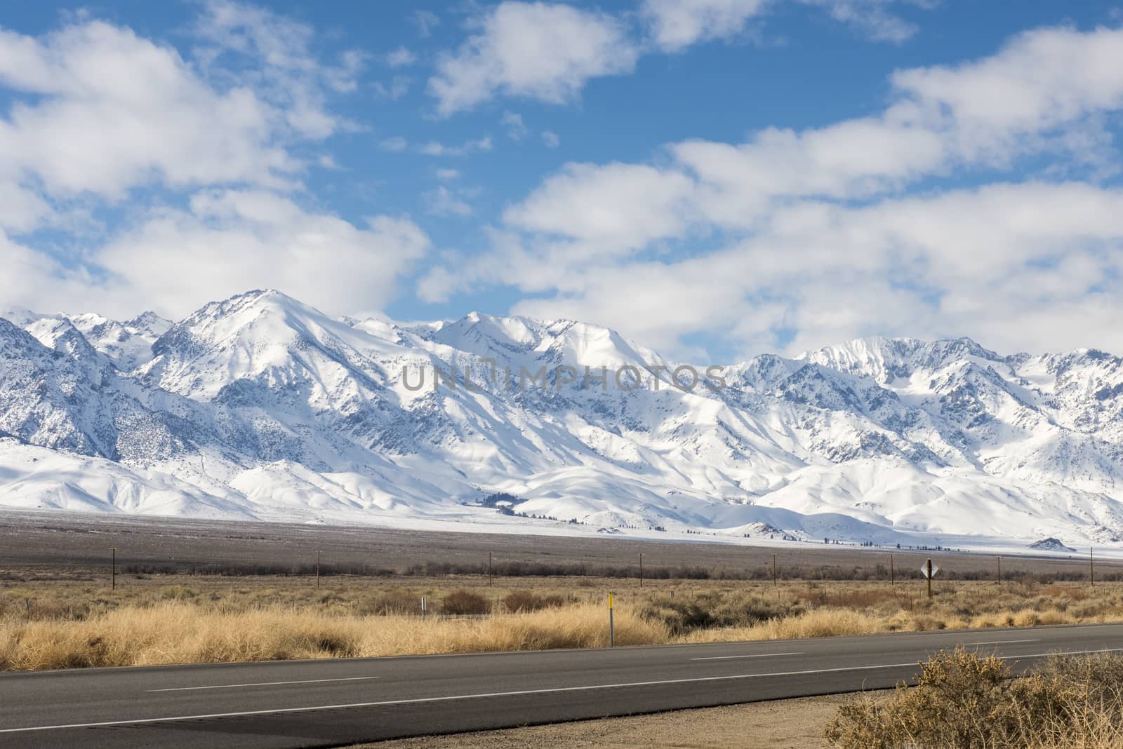 View of the SIerras in winter from highway 395