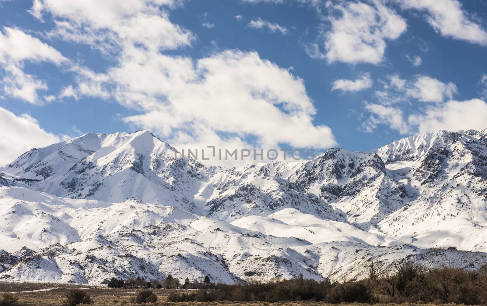 View of the SIerras in winter from highway 395 by Njean