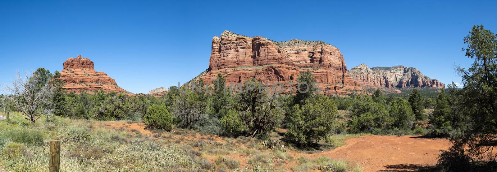 Panorama view of Bell Rock and Courthouse Butte from Red Rock Sc by Njean
