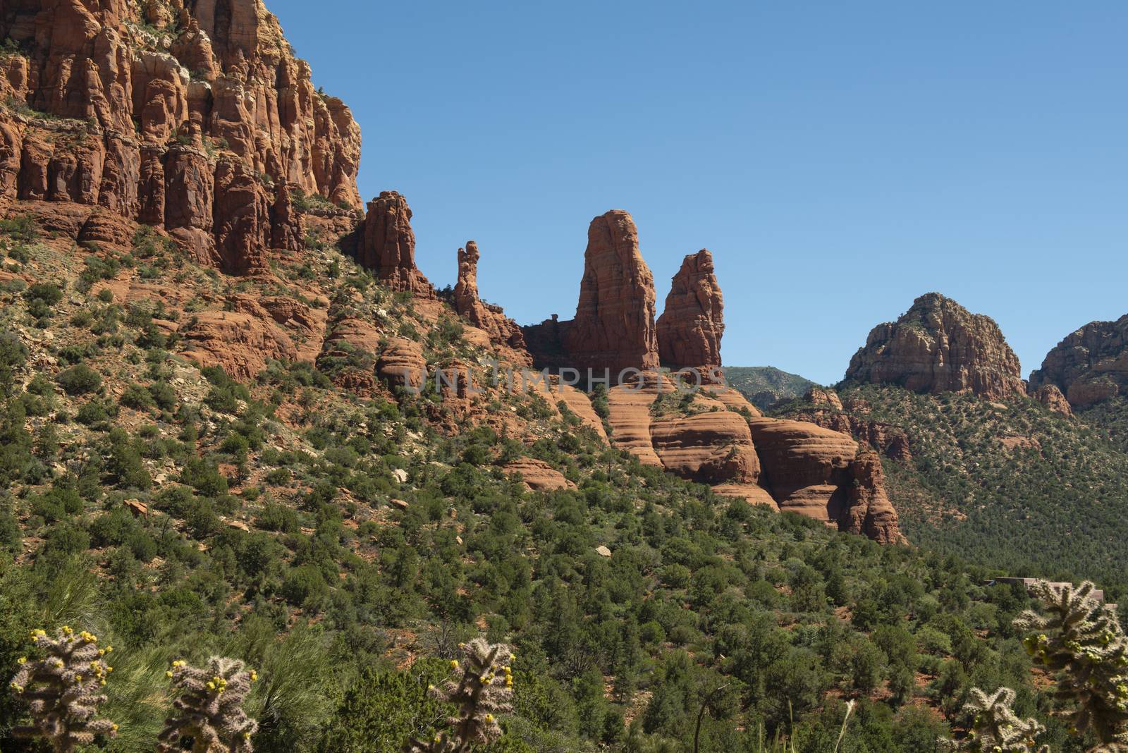 View of the Two Nuns and the Madonna and Child formations in Sedona, Arizona
