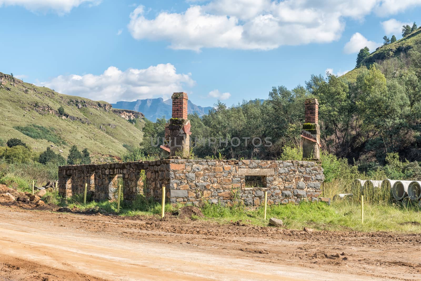 Ruin from the historic trading post on the road to the Sani Pass border post near Himeville, in the Kwazulu-Natal Province