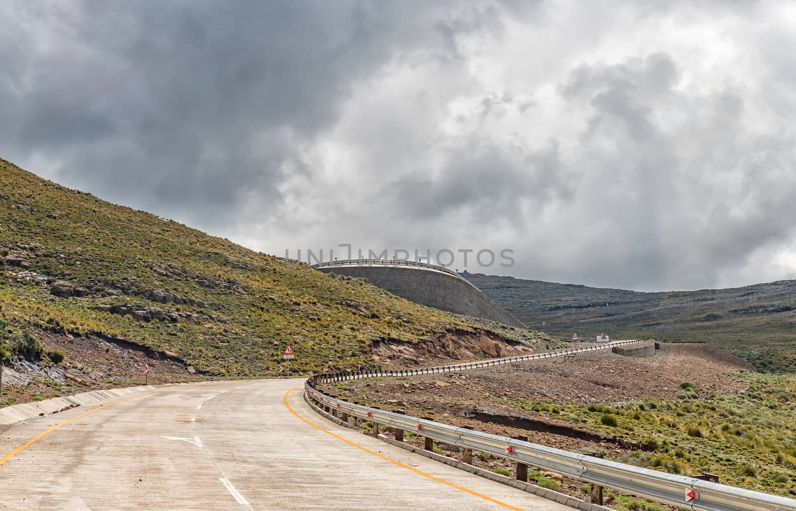 Black Mountain Pass in Lesotho. The highest point of the pass is 3240 meter above sea level.