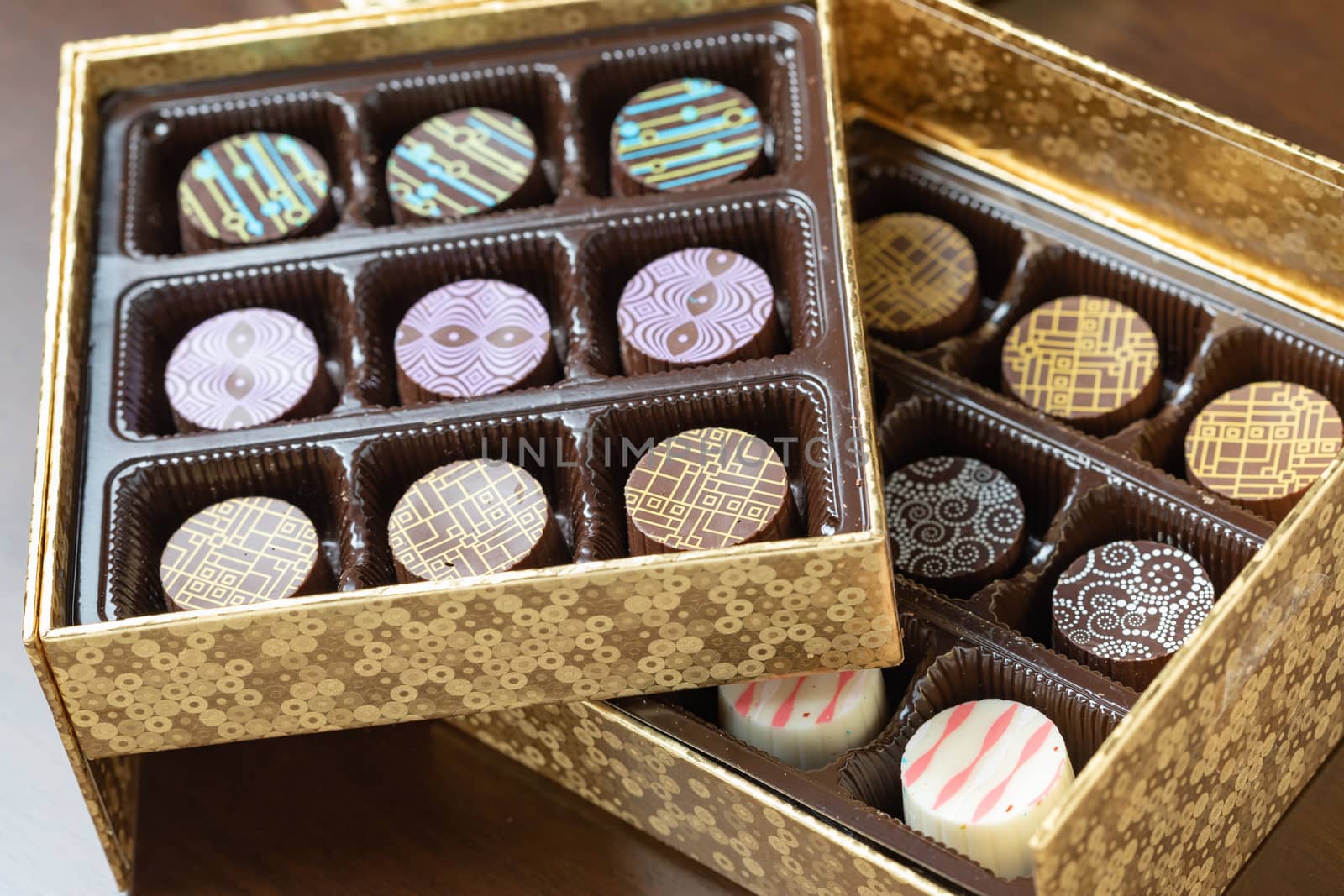 Decorative Box of Artisan Fine Chocolate Candy.