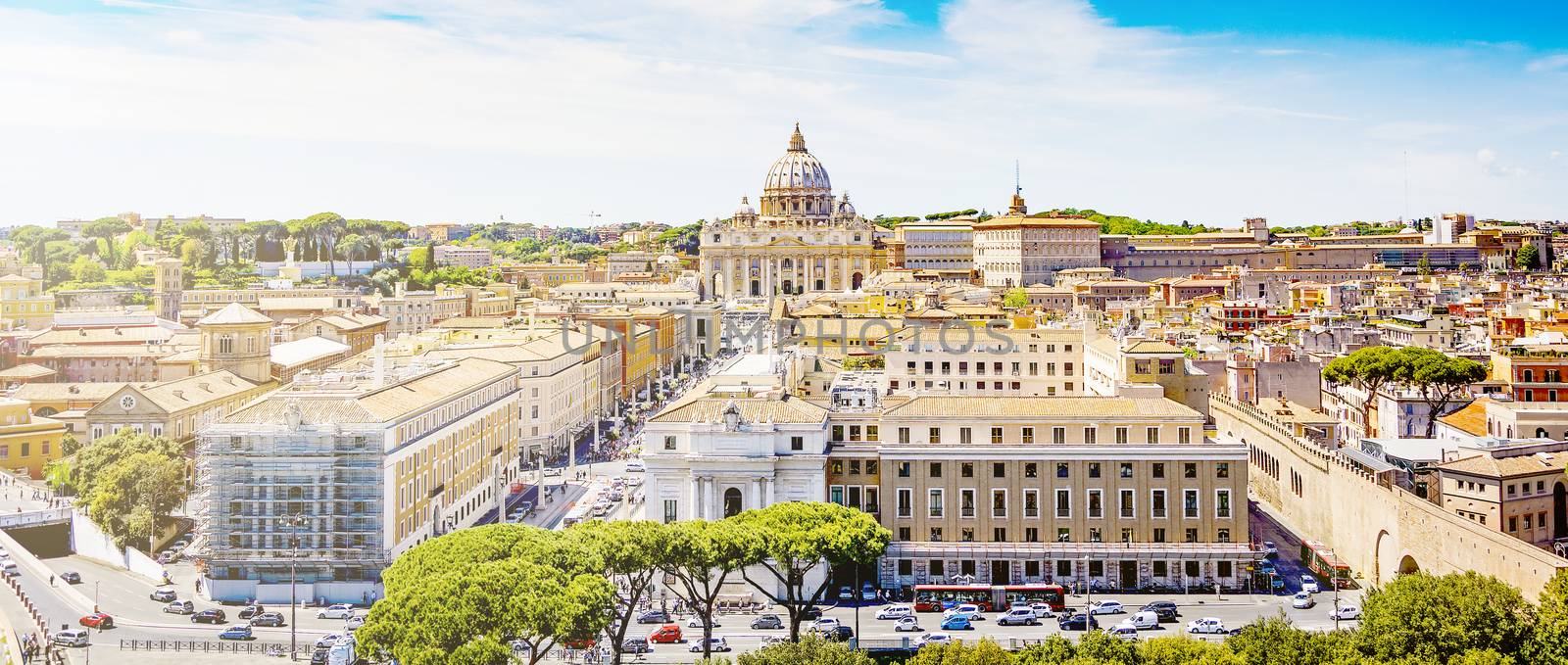 panoramic view of Rome with the dome of St. Peter in the skyline