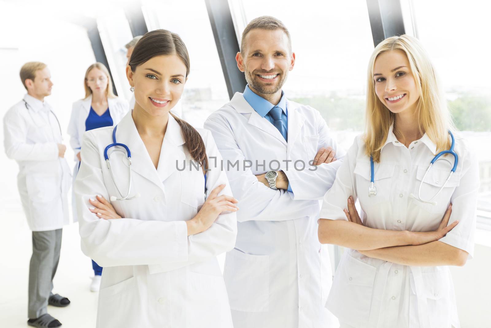 Medical team group portrait in hospital