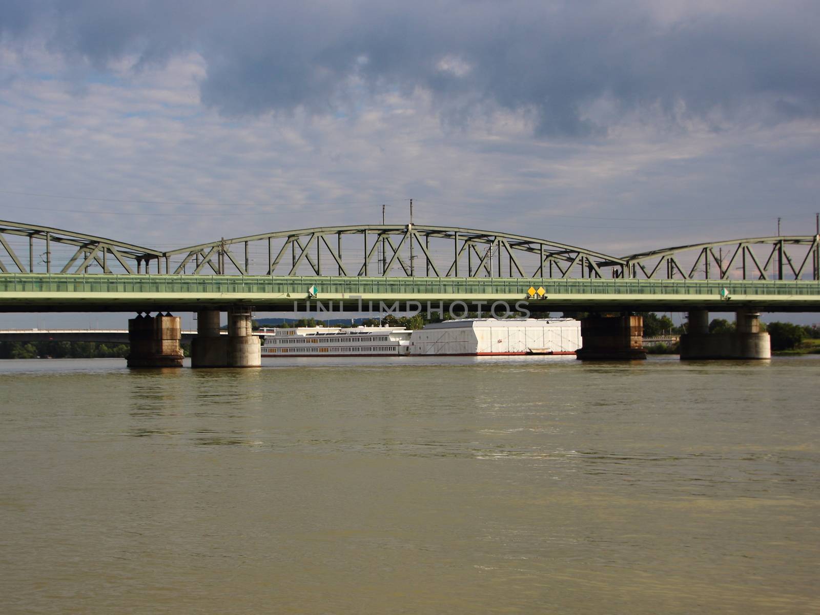 Green Metal Railroad Bridge in Vienna Crossing the River Donau