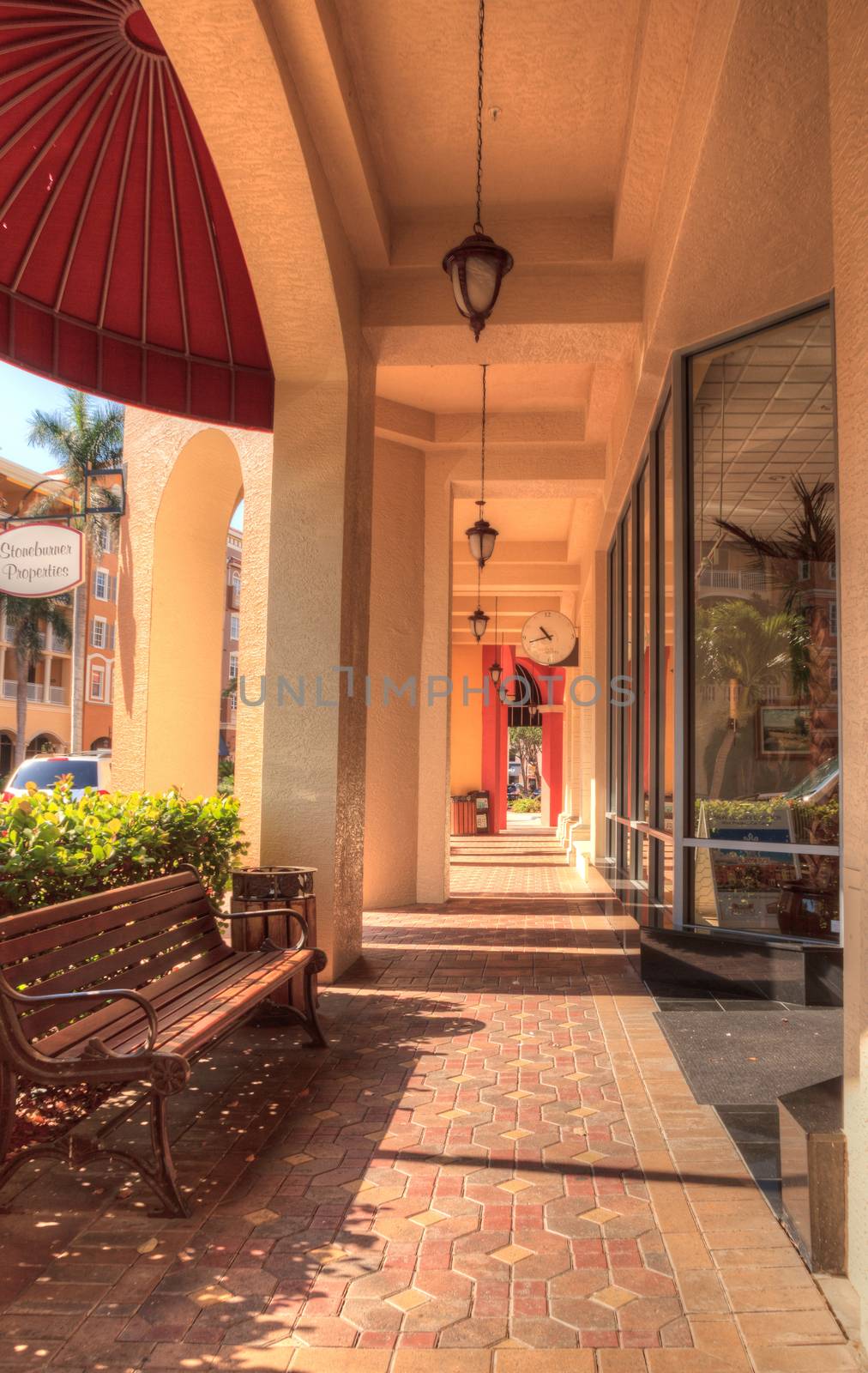 Naples, Florida, USA – April 29, 2018: Colorful hallway and foyer along 3rd street along the harbor in Naples, Florida