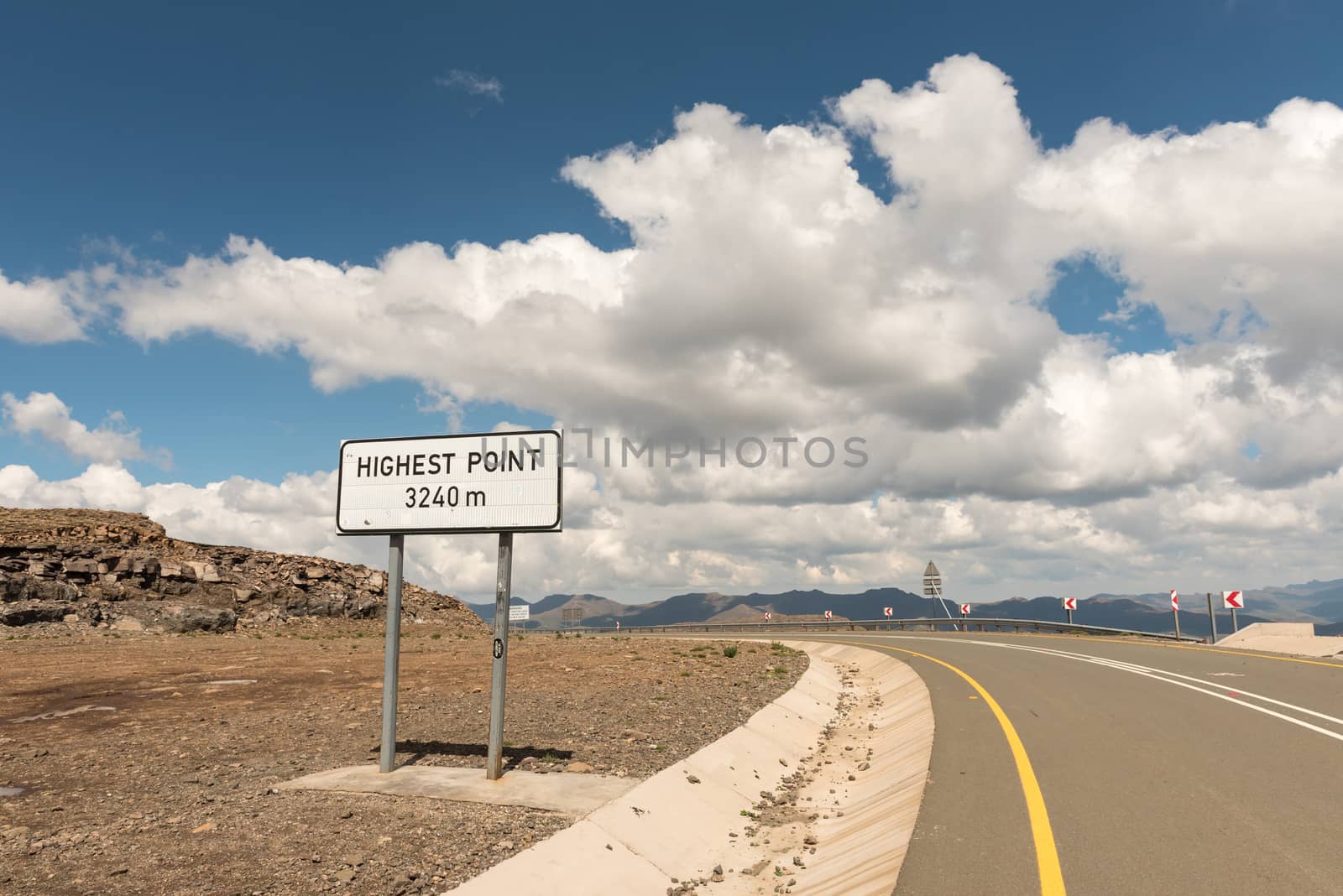 The highest point of  Black Mountain Pass in Lesotho. The top is 3240 meter above sea level