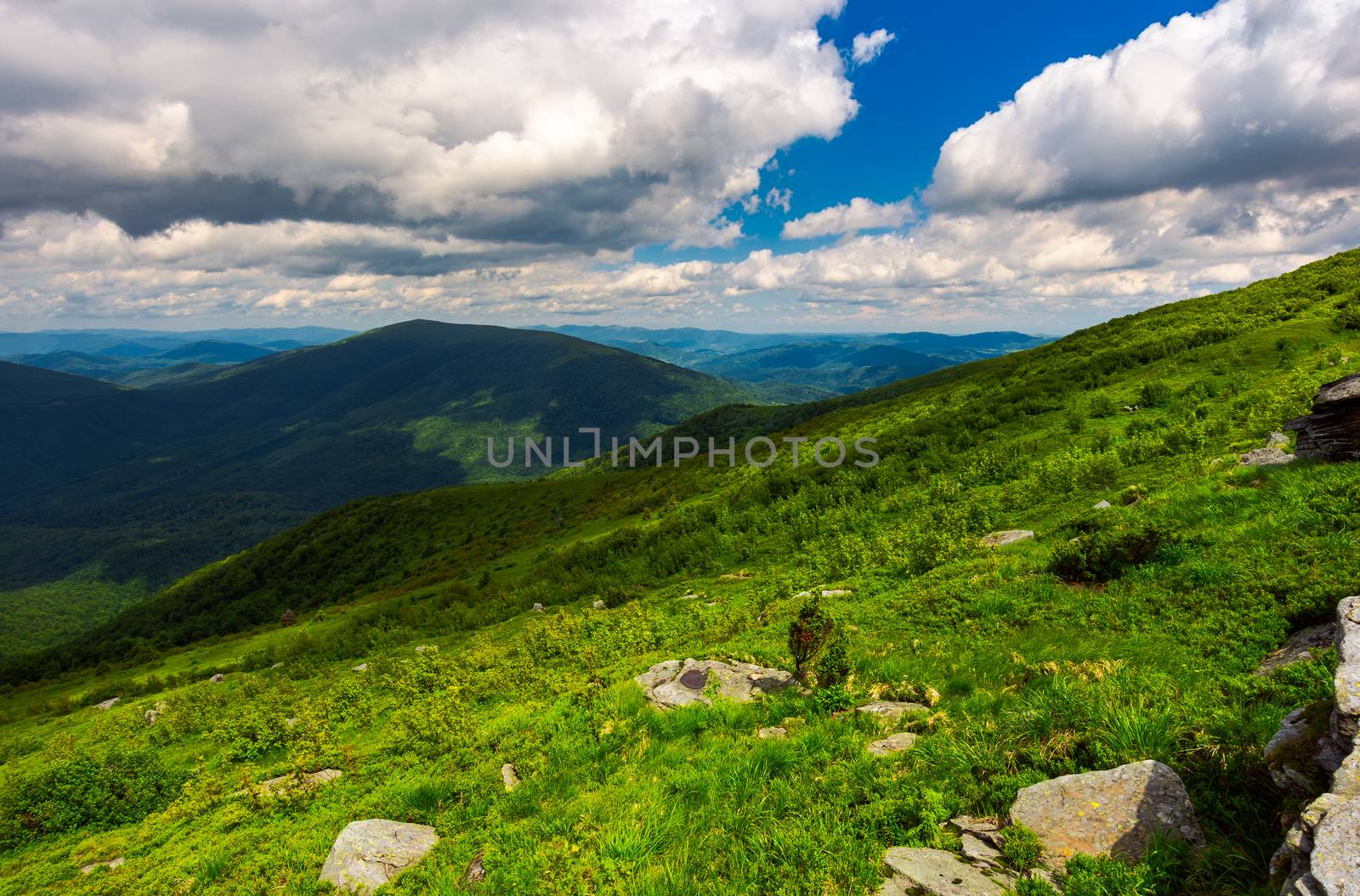 landscape of Runa mountain with boulders on hills by Pellinni