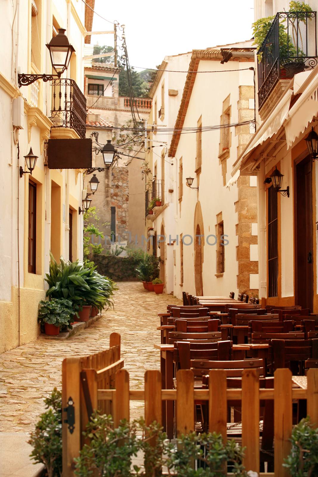 The narrow street in the old town of Alcudia, Mallorca