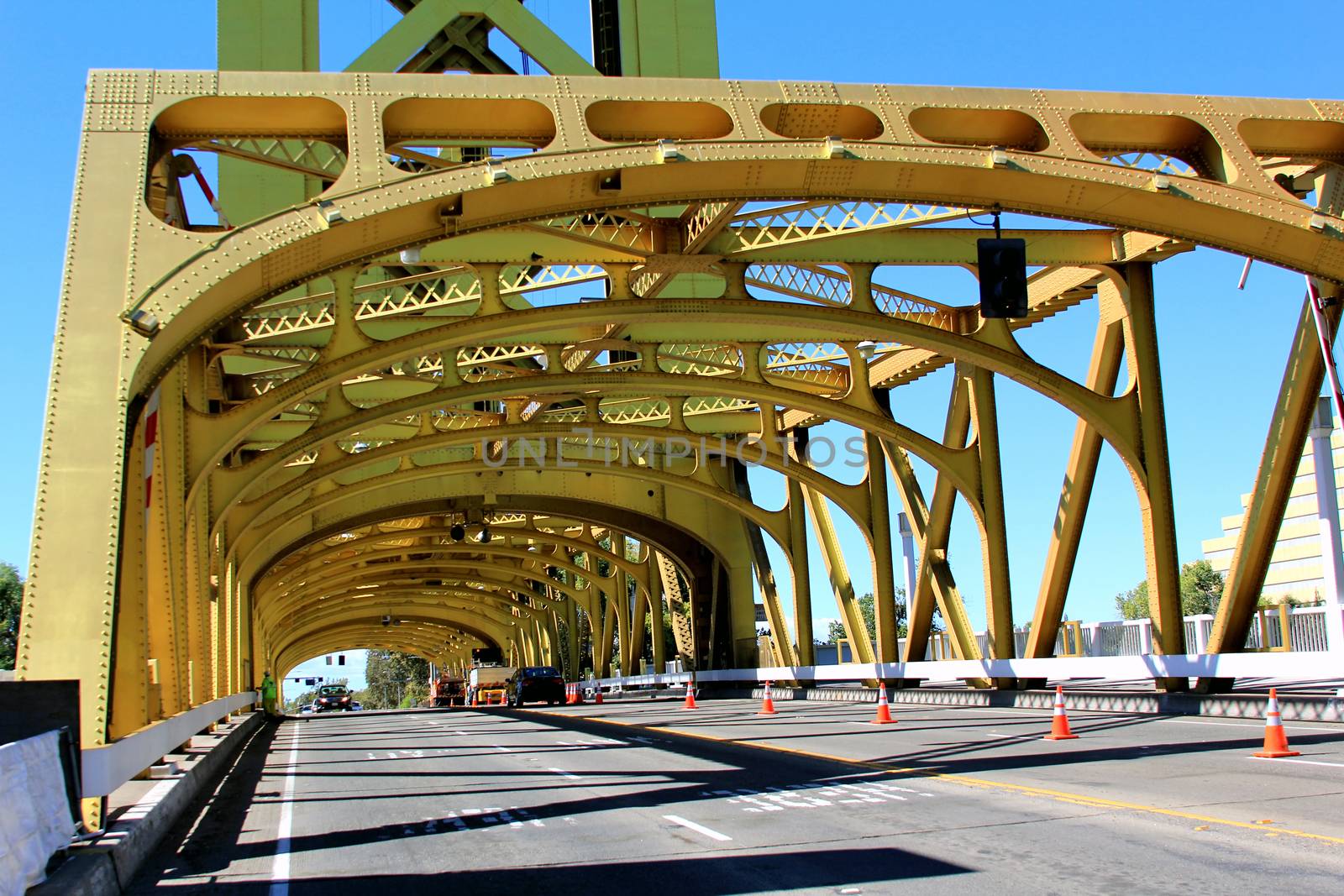 Sacramento Golden Tower Bridge from front looking through in Sacramento,  California