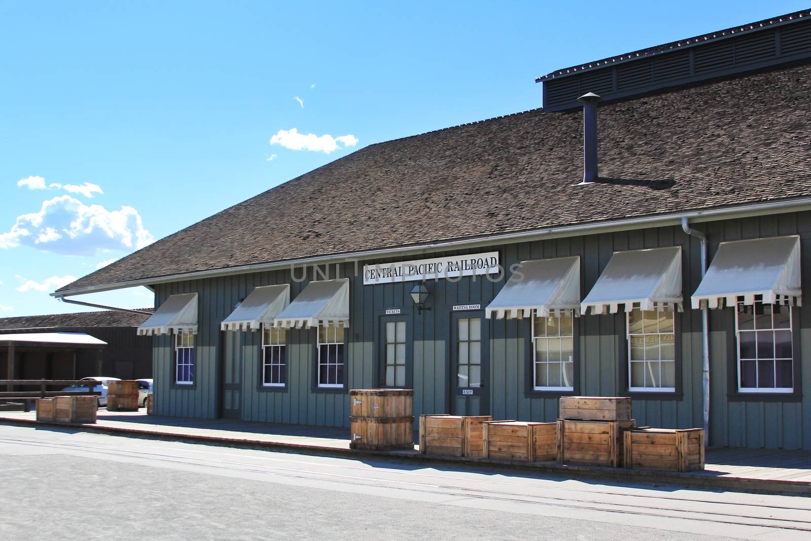 Historic wooden storefronts in old Sacramento's central business district.