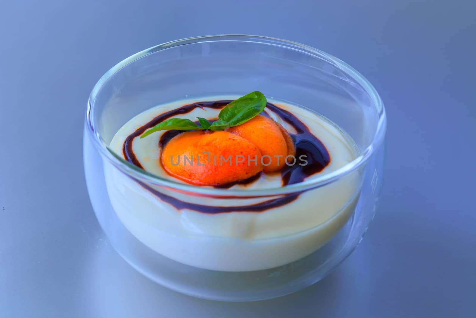 Dessert with fresh fruits and sweet fresh cheese.