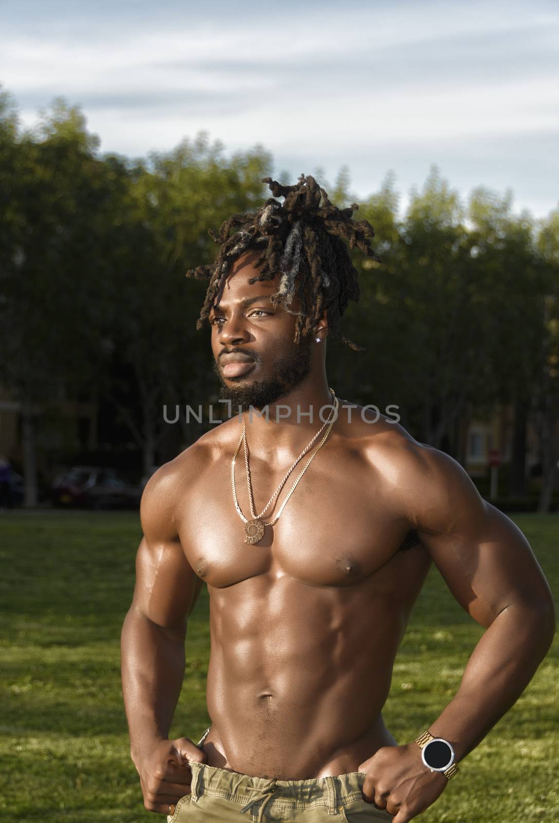 Muscular African American Man in the Park by whitechild