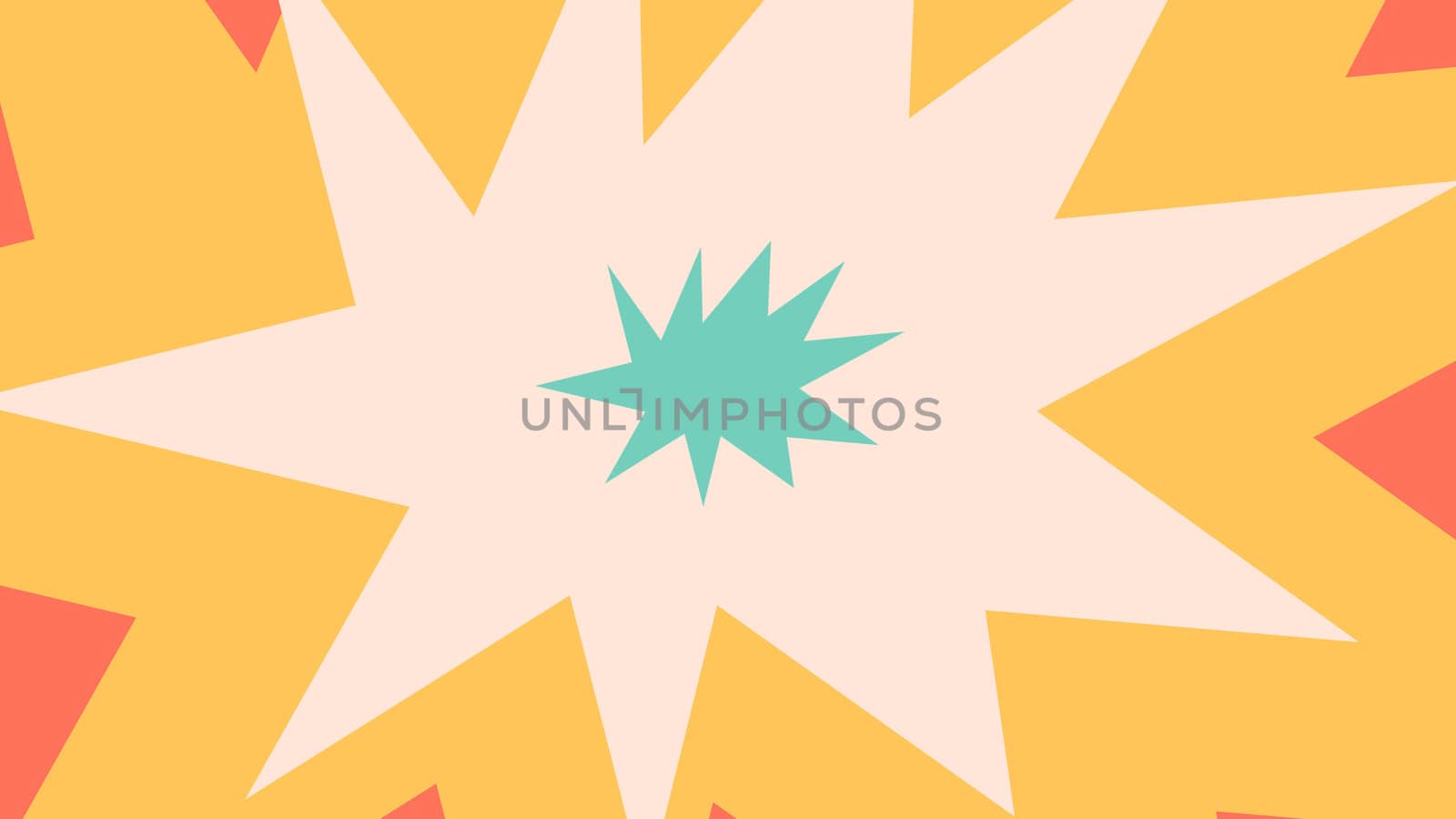 A cheery 3d illustration of colorful cartoon stars with ten points imposed on each other in the pink backdrop. The smallest is blue, the middle is white, and the biggest is orange. 
