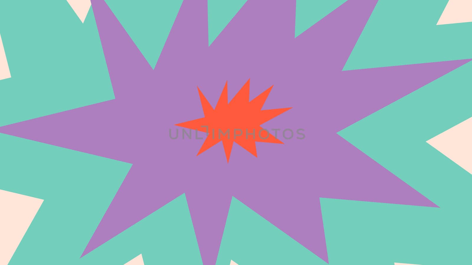 A funny 3d illustration of colorful ten pointed stars placed on each other in the white background. The smallest is red, the middle is violet, and the biggest is blue. 