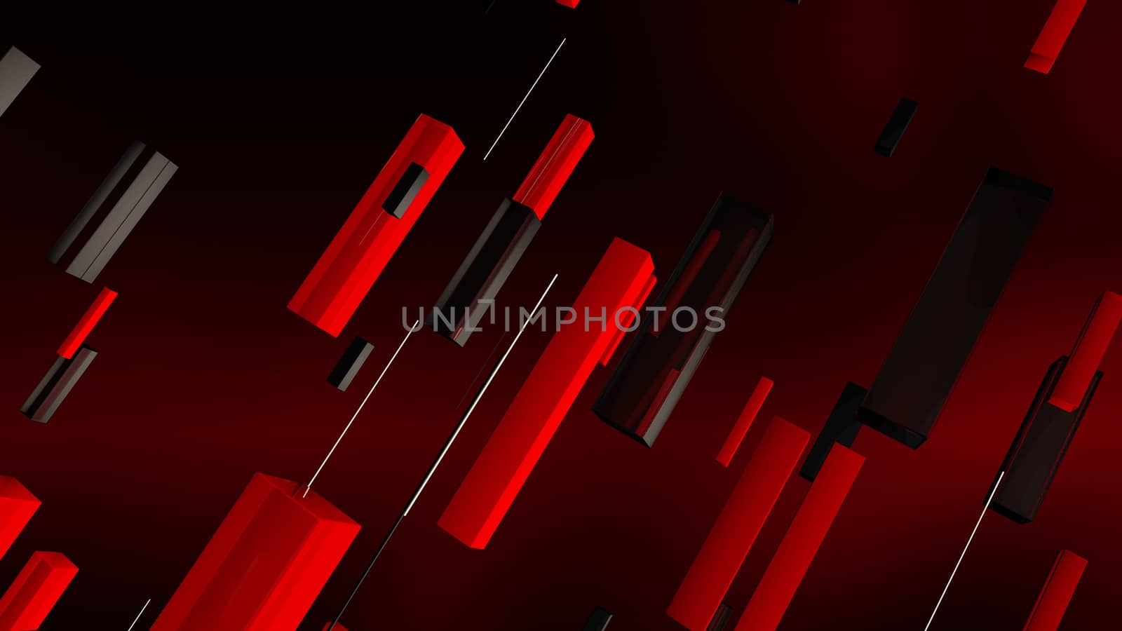 An impressive 3d illustration of red and black rectangular lines and thin white spokes moving diagonally in the dark purple backdrop. They are full of cheerful energy.