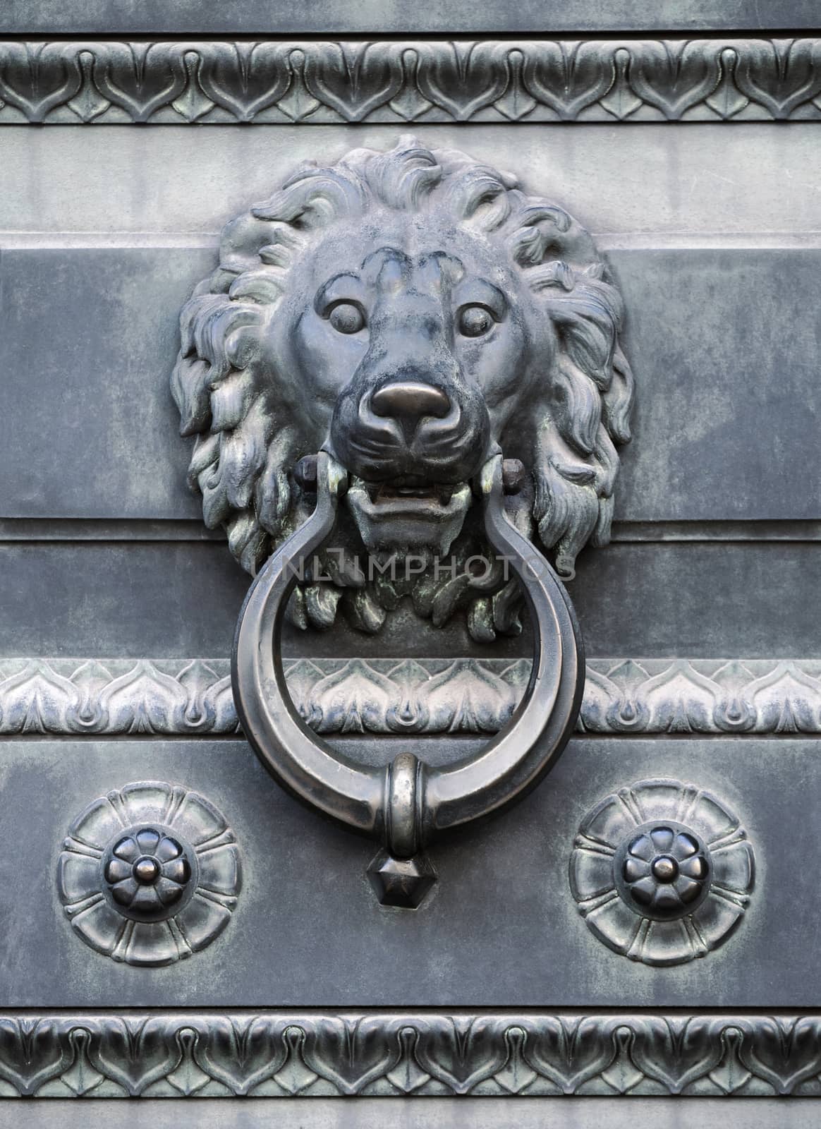 Old lion head door knocker monochrome toned