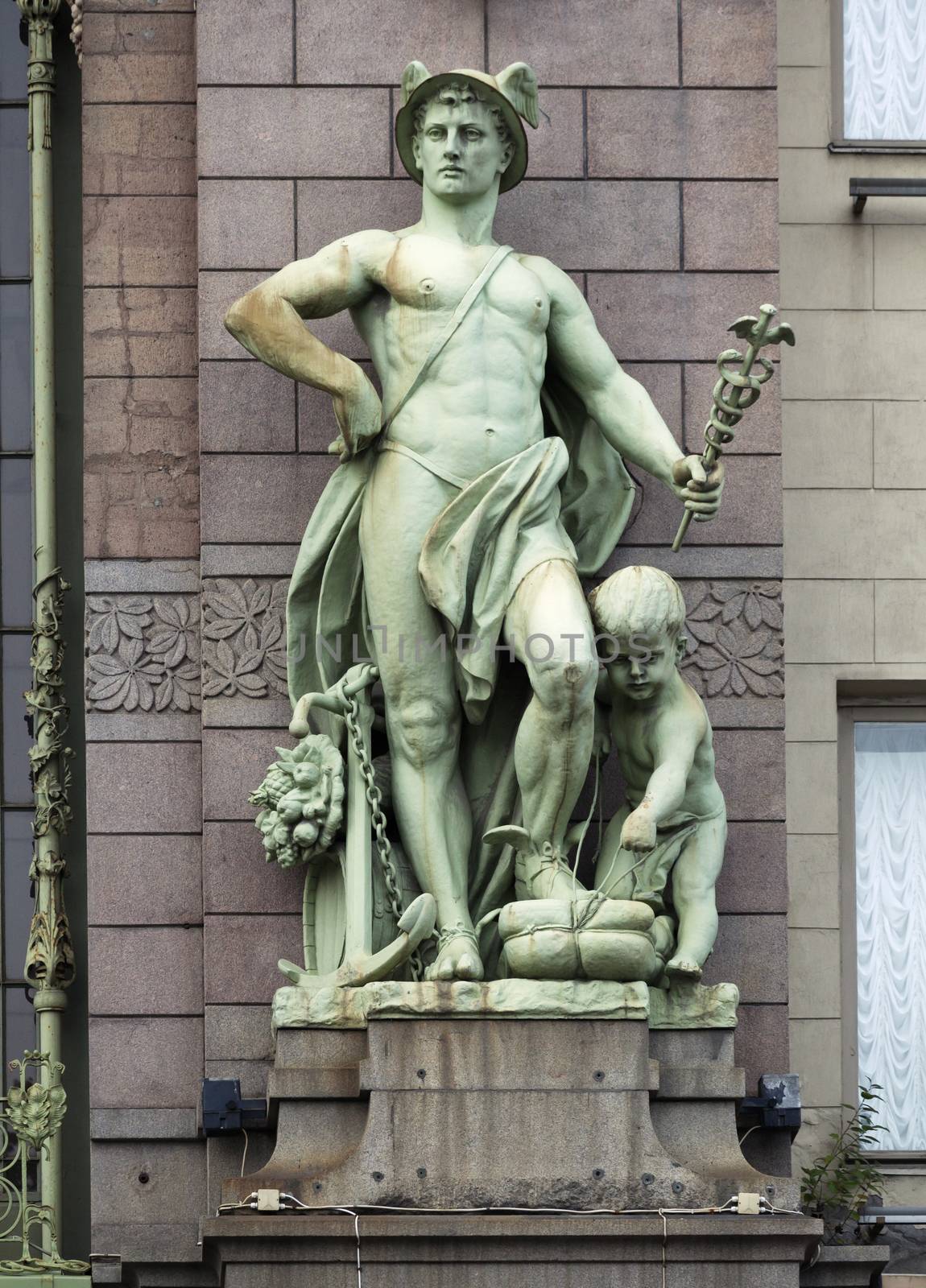 Statue of Mercury, god of commerce, in the front of Eliseyev Emporium, Saint Petersburg, Russia
