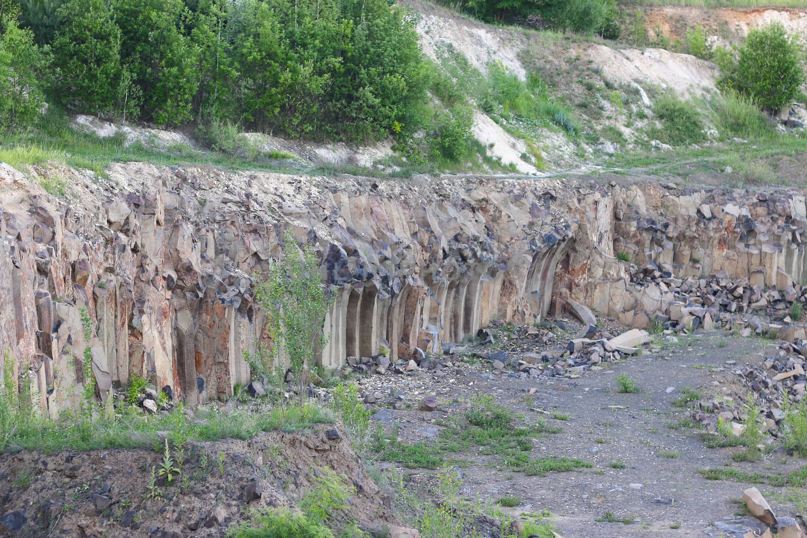 Basalt columns rock quarry. Beautiful stone landscape