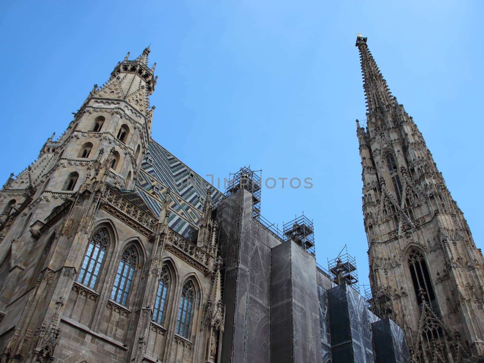 Stephansdom Church Landmark in Vienna Austria with Blue Sky by HoleInTheBox