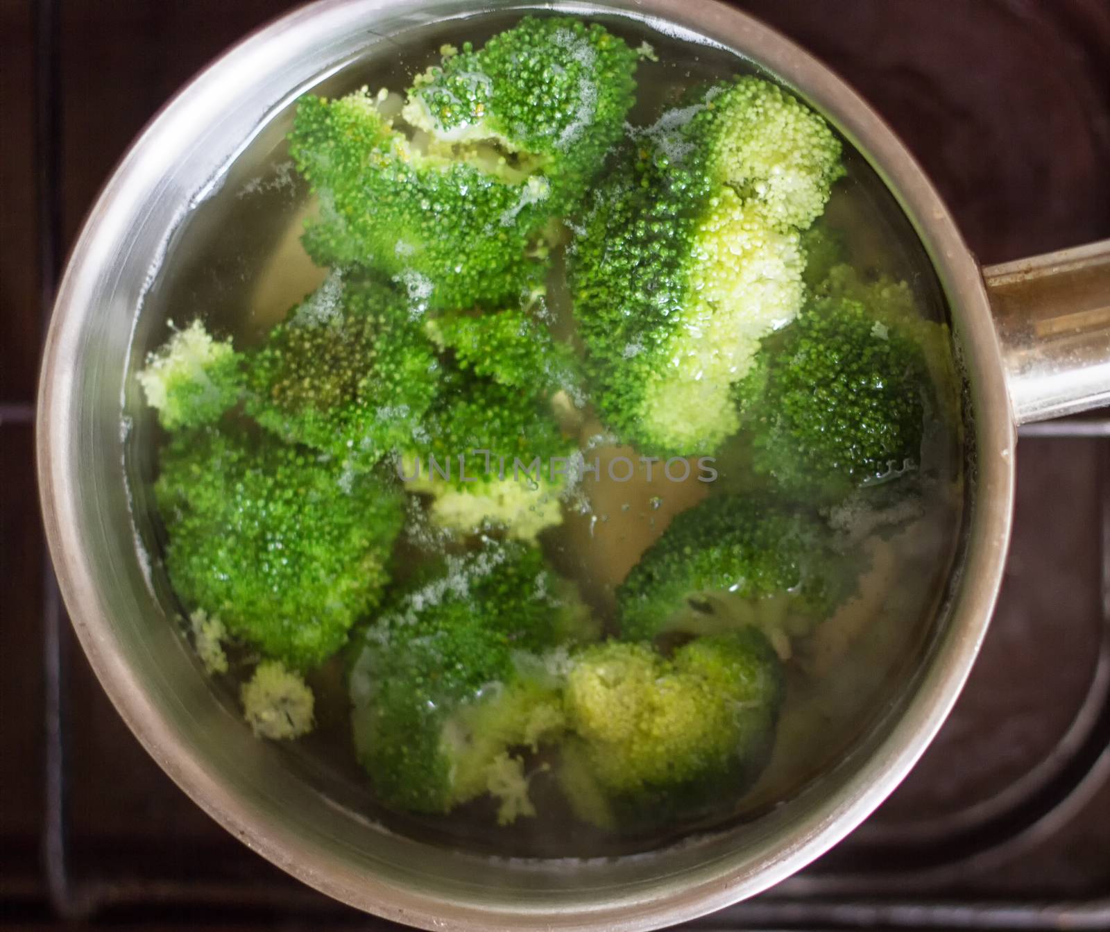 broccoli pieces cooked in the boiling water
