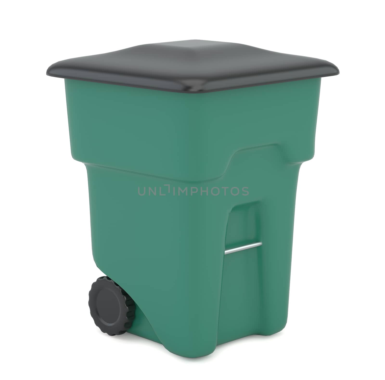 Green trash container. Recycling garbage concept. 3d rendering. by Mirexon