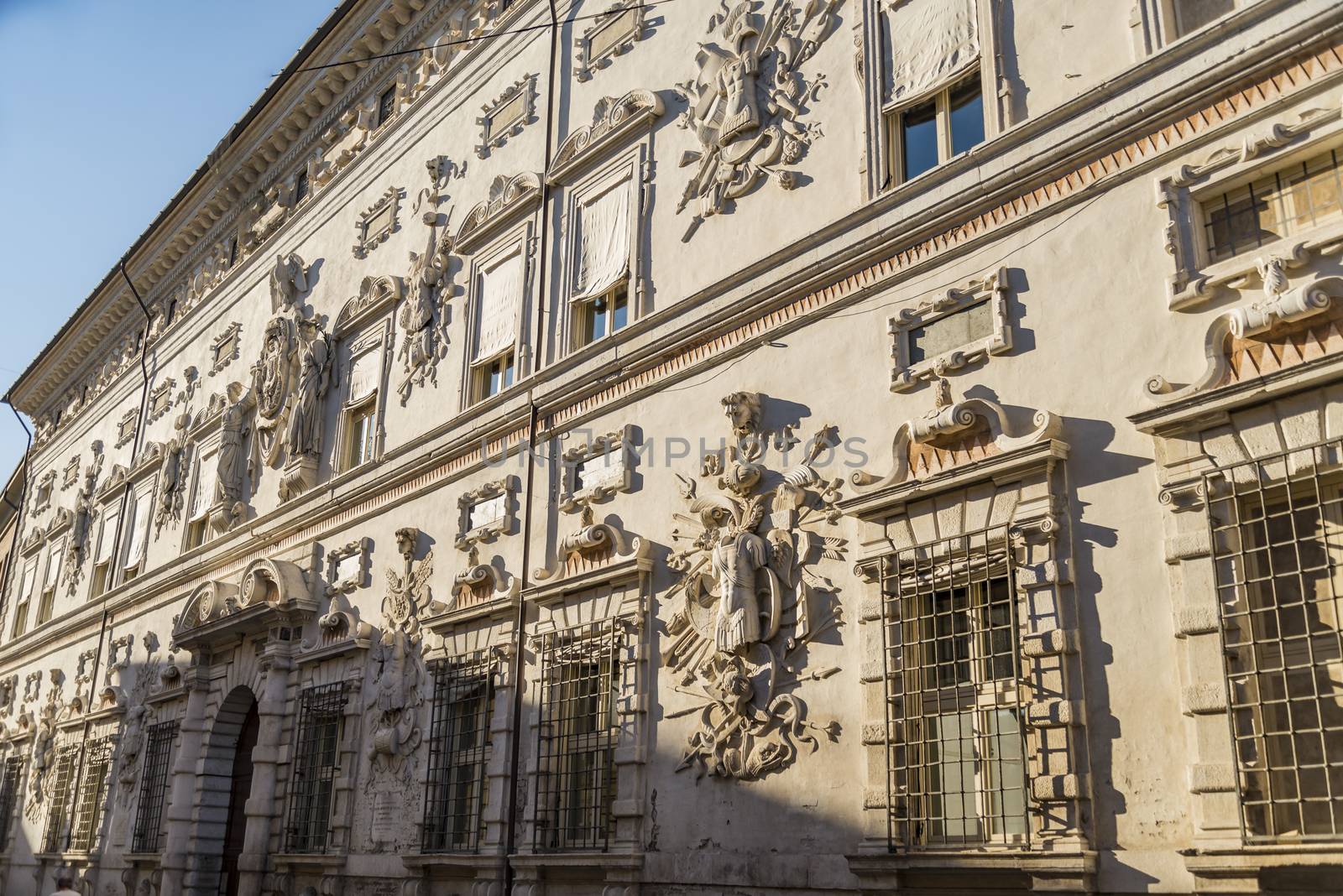 Details of Palazzo Bentivoglio, a late-Renaissance palace located in Ferrara, Italy.