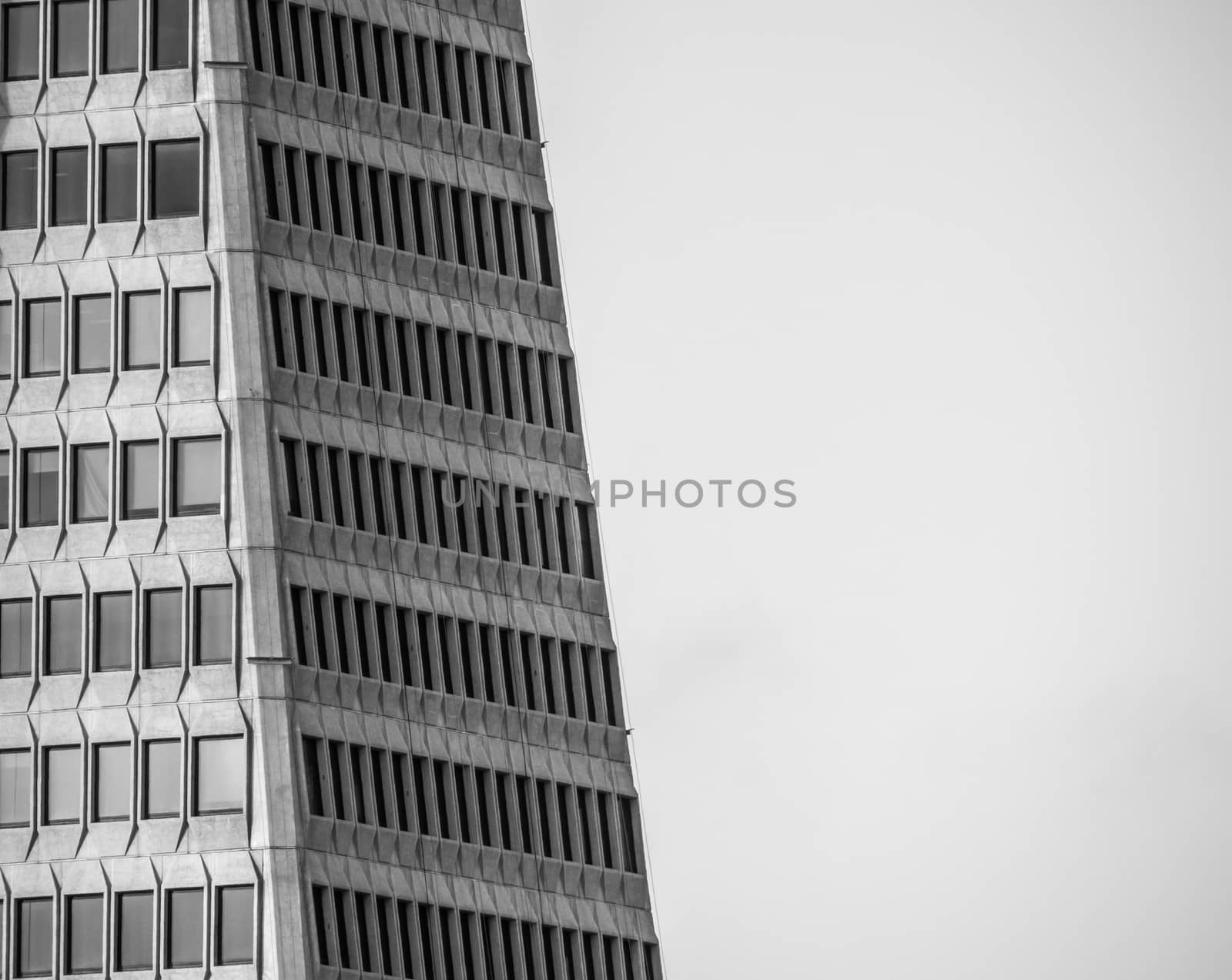 Abstract Detail Of A Contemporary Skyscraper In Black And White With Copy Space