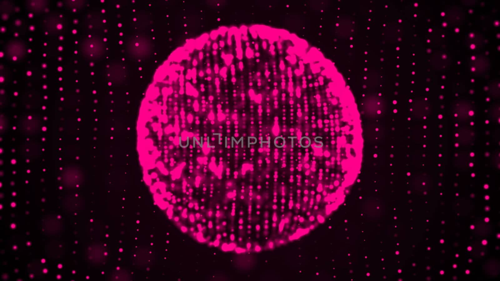 Colorful sphere in space with glowing particles. Abstract background. 3d rendered