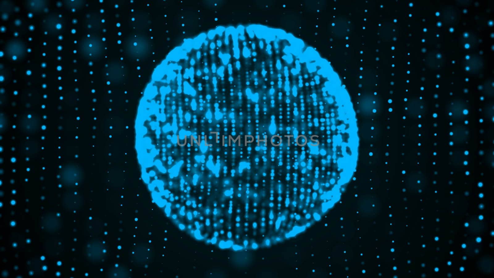 Colorful sphere in space with glowing particles. Abstract background. 3d rendered